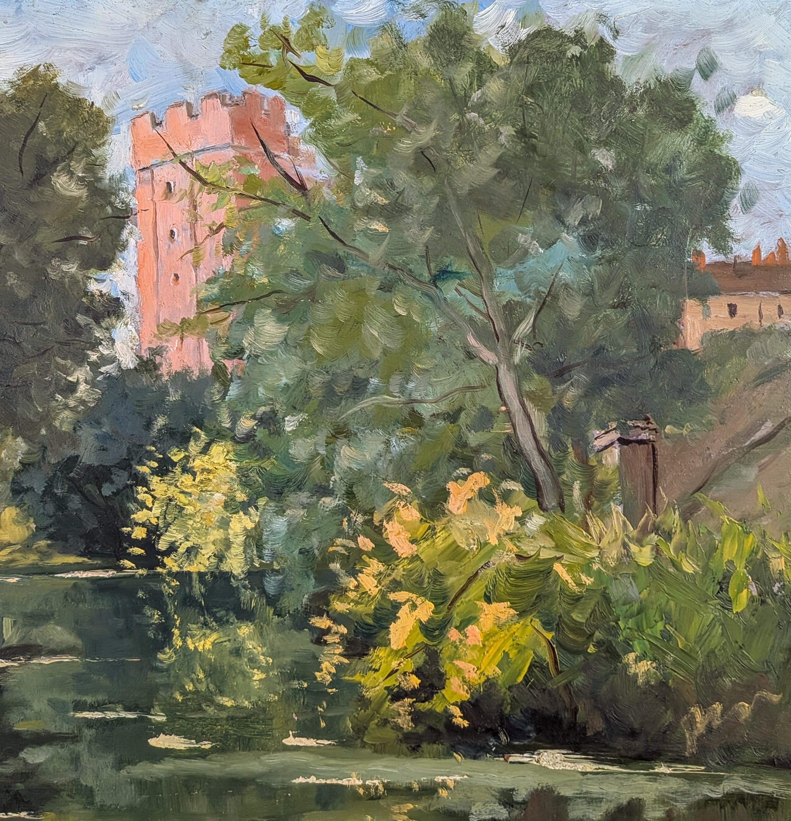 Paysage de rivière Tranquil - Peinture à l'huile française du milieu du 20e siècle en vente 2