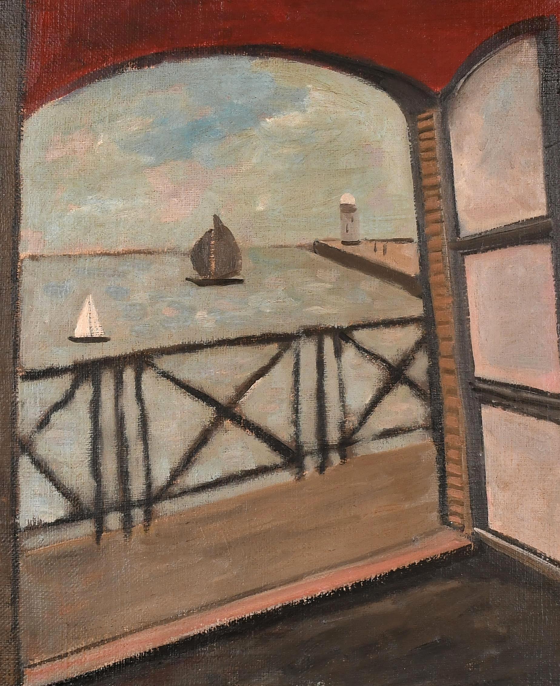 Vista al mar - Pintura al óleo postimpresionista francesa de mediados del siglo XX - Painting de Mid 20th Century French School