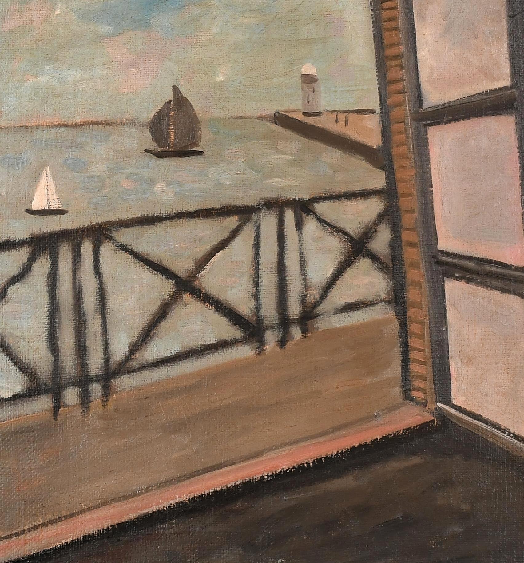 Vista al mar - Pintura al óleo postimpresionista francesa de mediados del siglo XX - Landscape Painting Marrón de Mid 20th Century French School