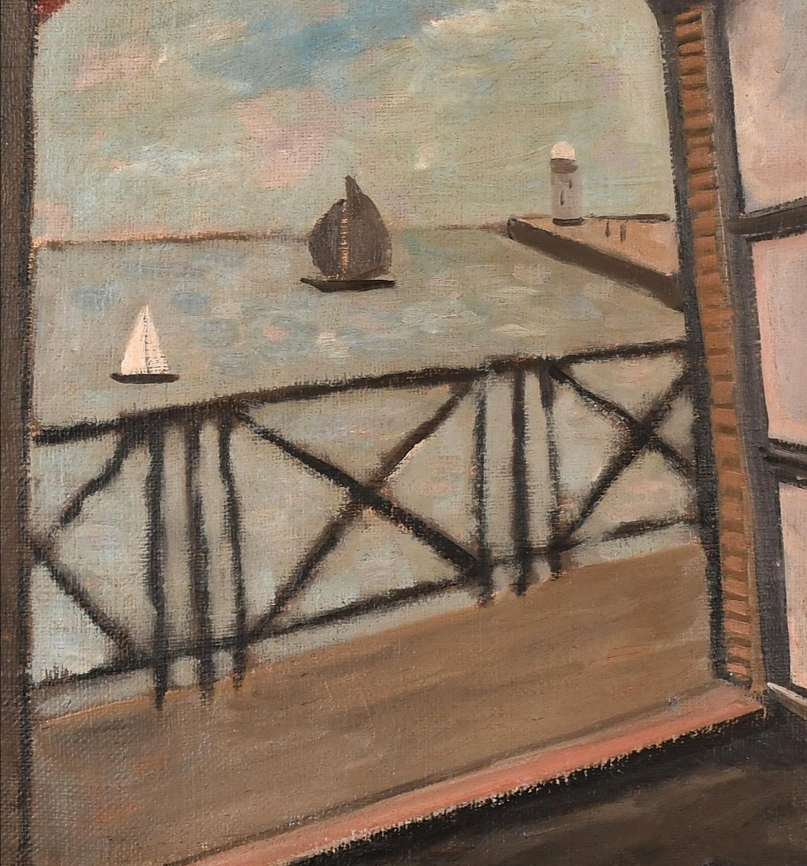 Precioso óleo sobre lienzo postimpresionista francés de los años 50 que representa una vista al mar desde una ventana y un balcón.

Obra de excelente calidad, presentada en un marco Montparnasse pintado de época.

Artista: Escuela francesa, mediados