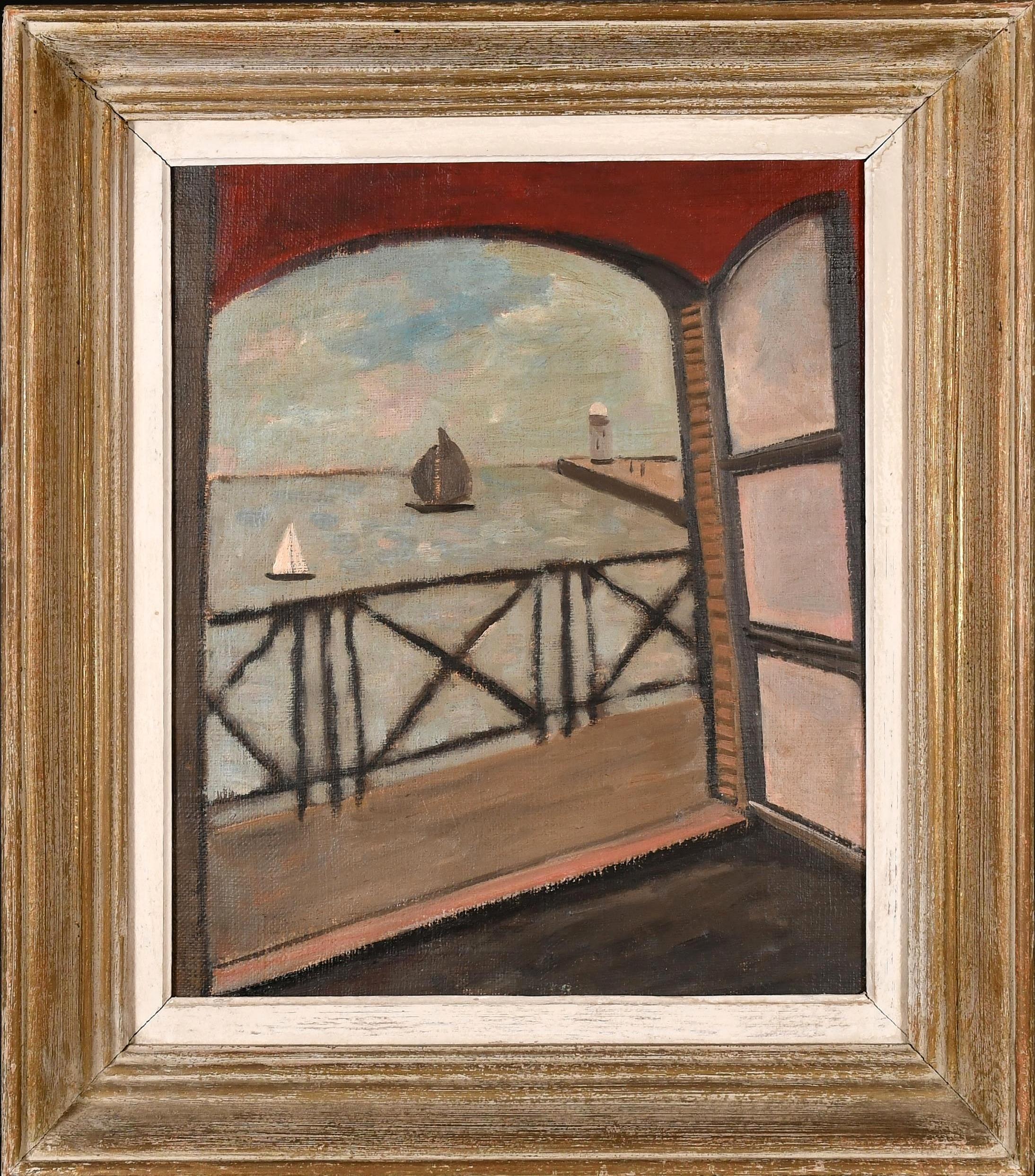 Landscape Painting de Mid 20th Century French School - Vista al mar - Pintura al óleo postimpresionista francesa de mediados del siglo XX