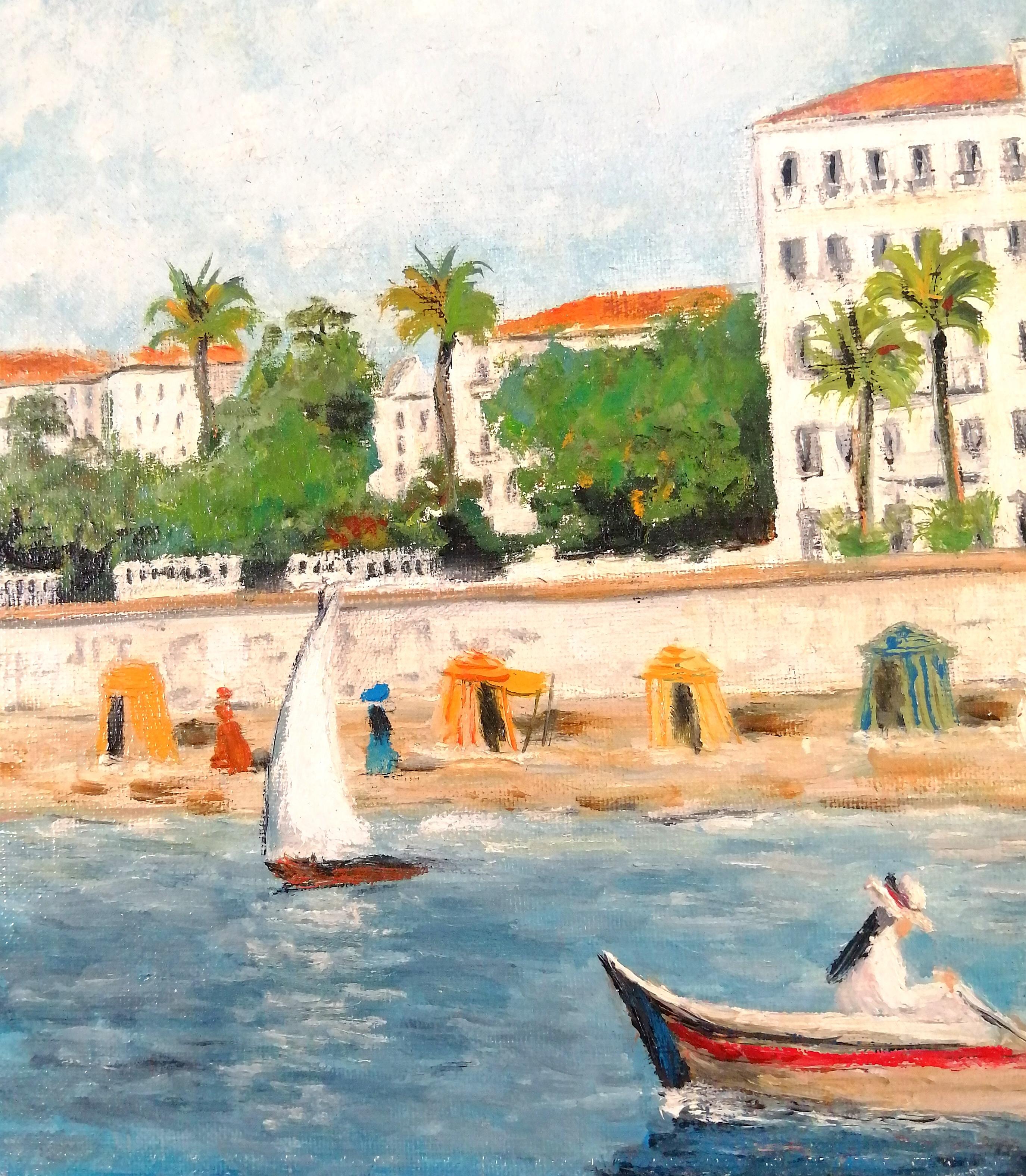 West End Hotel, Nizza - Mitte des 20. Jahrhunderts Französisch Südfrankreich Riviera Ölgemälde im Angebot 1