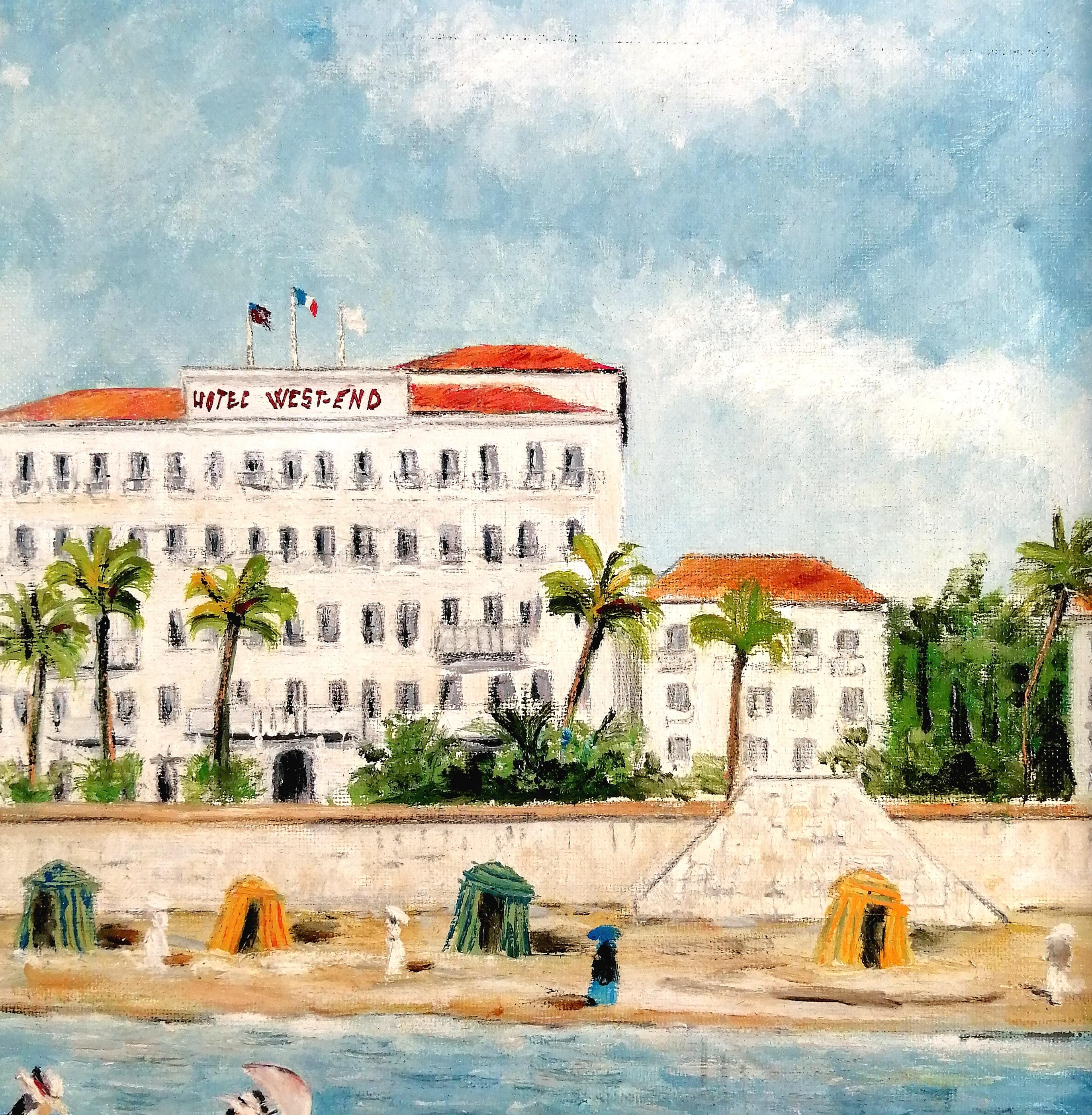 West End Hotel, Nice - Peinture à l'huile de la Côte d'Azur du milieu du 20e siècle en vente 2