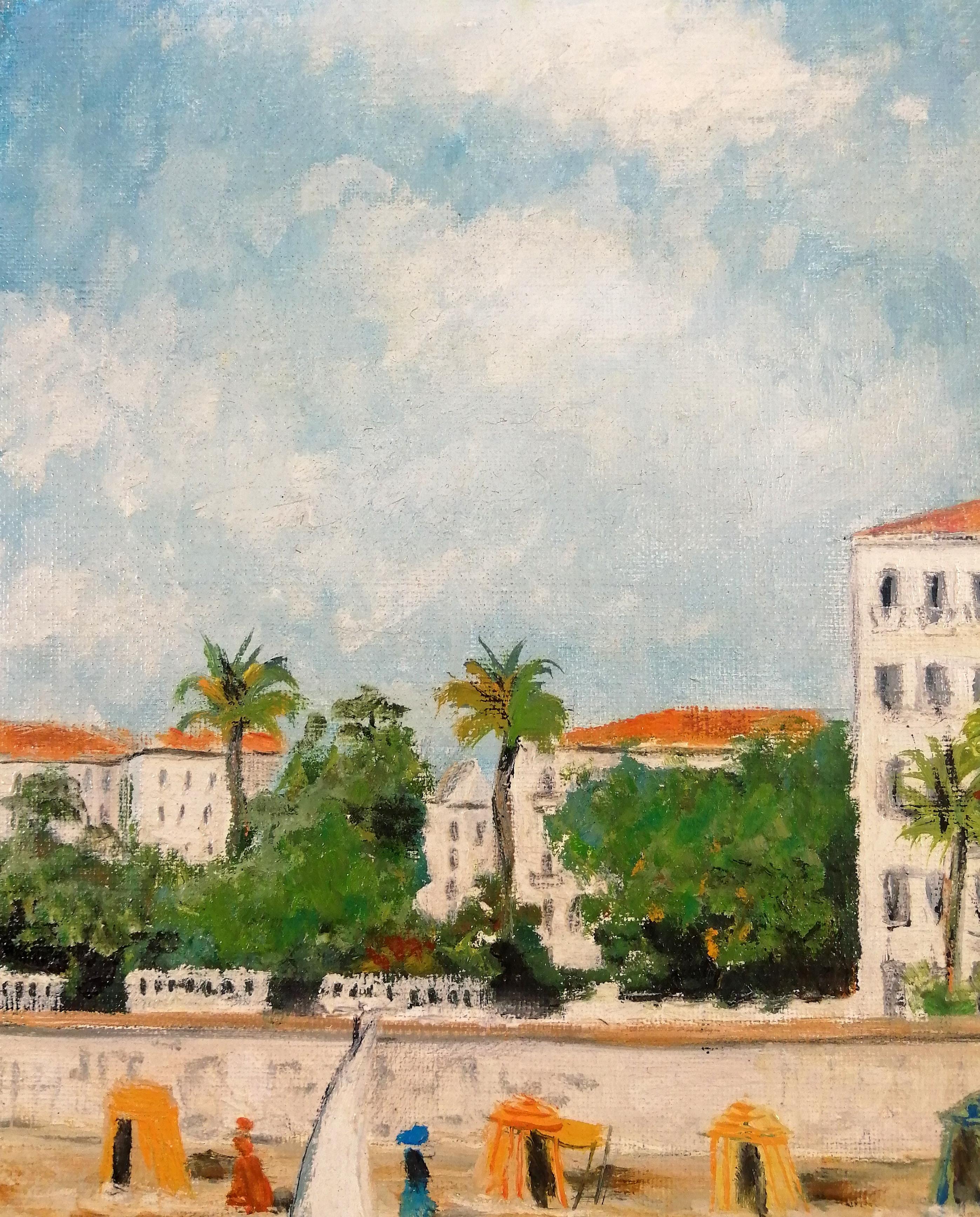 West End Hotel, Nizza - Mitte des 20. Jahrhunderts Französisch Südfrankreich Riviera Ölgemälde im Angebot 3