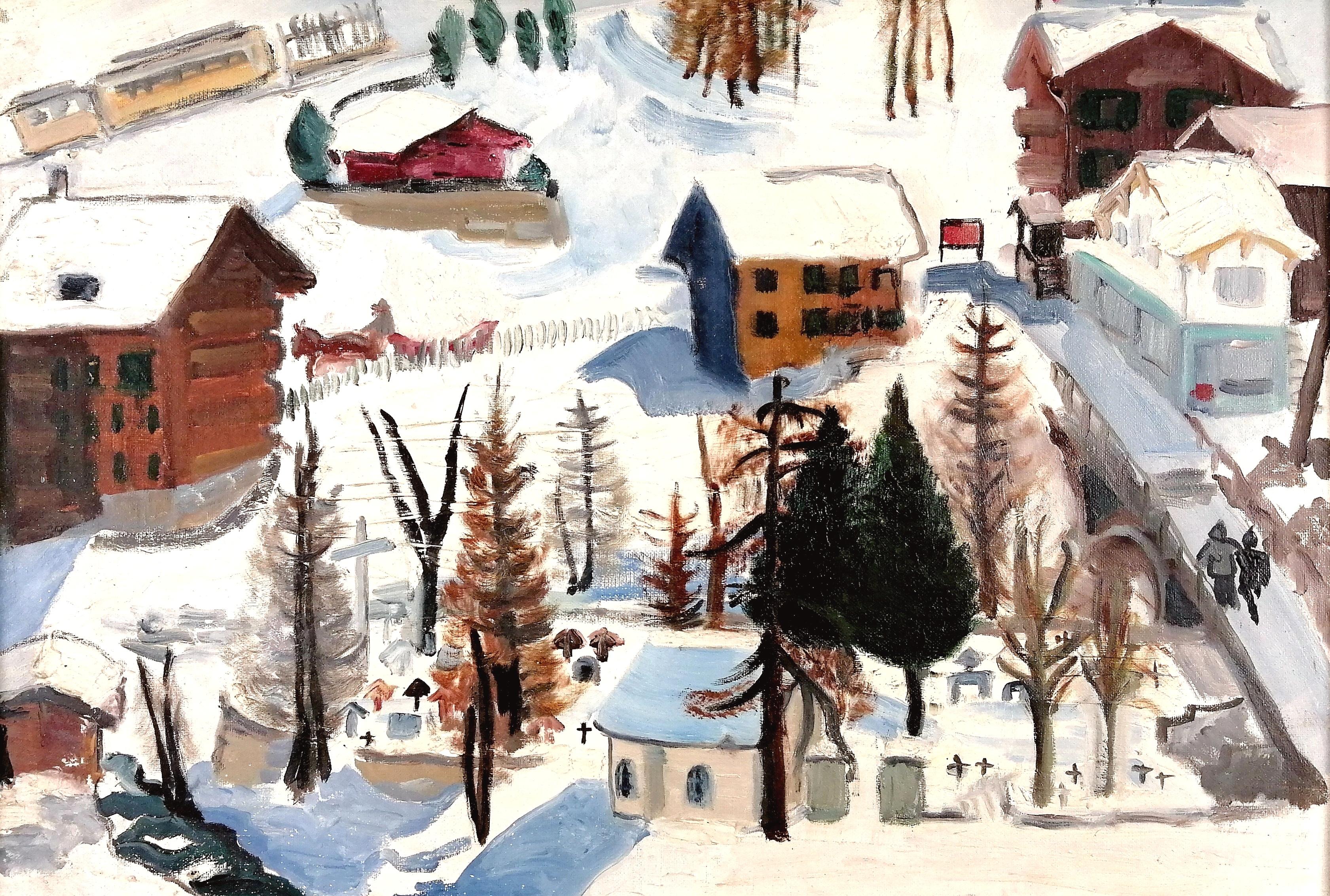 Winterlandschaft - Französisches postimpressionistisches Ölgemälde aus der Mitte des 20. – Painting von Mid 20th Century French School