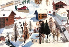 Winter Landscape - Mid 20th Century French Post Impressionist Oil Painting