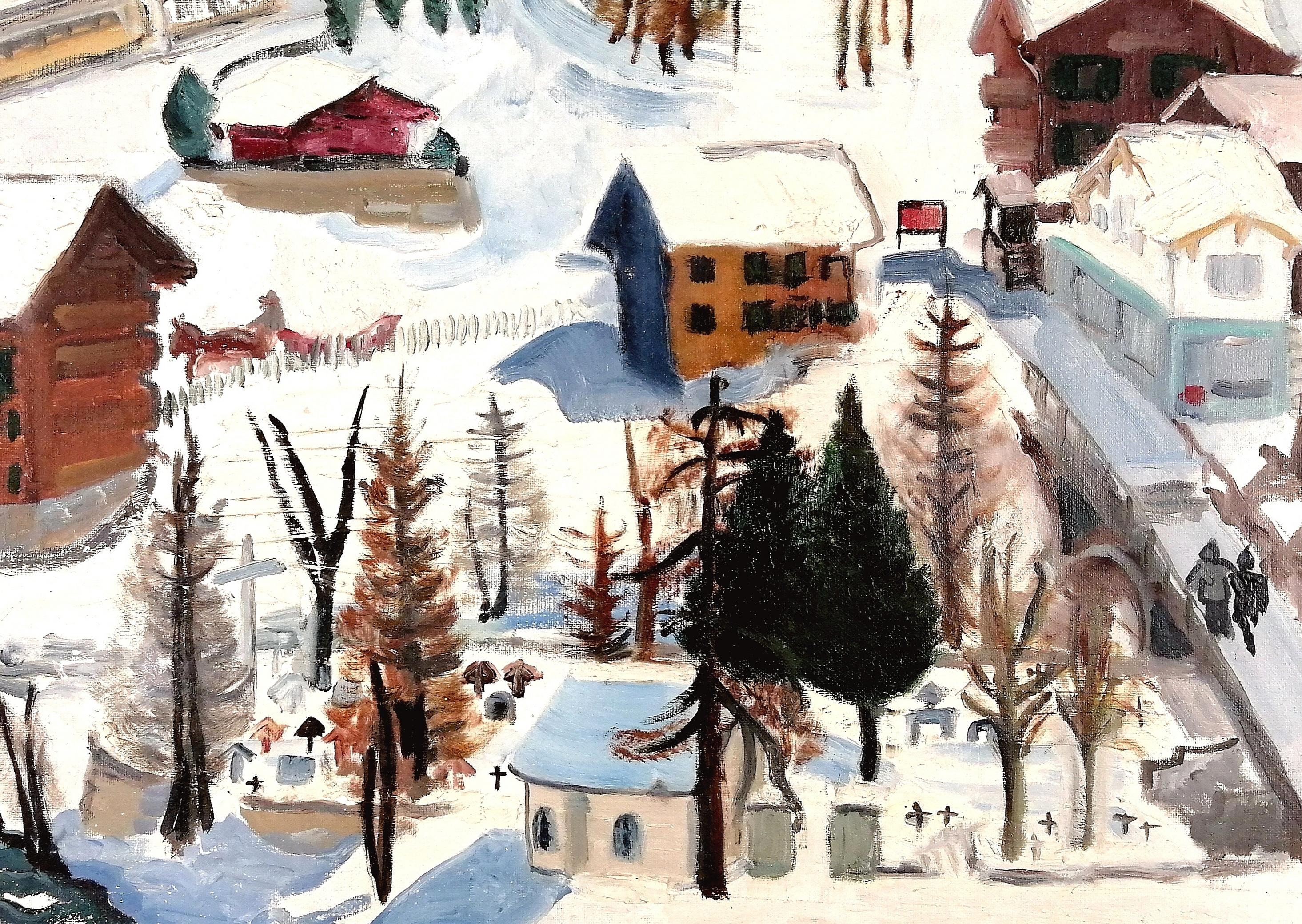 Winterlandschaft - Französisches postimpressionistisches Ölgemälde aus der Mitte des 20. (Post-Impressionismus), Painting, von Mid 20th Century French School
