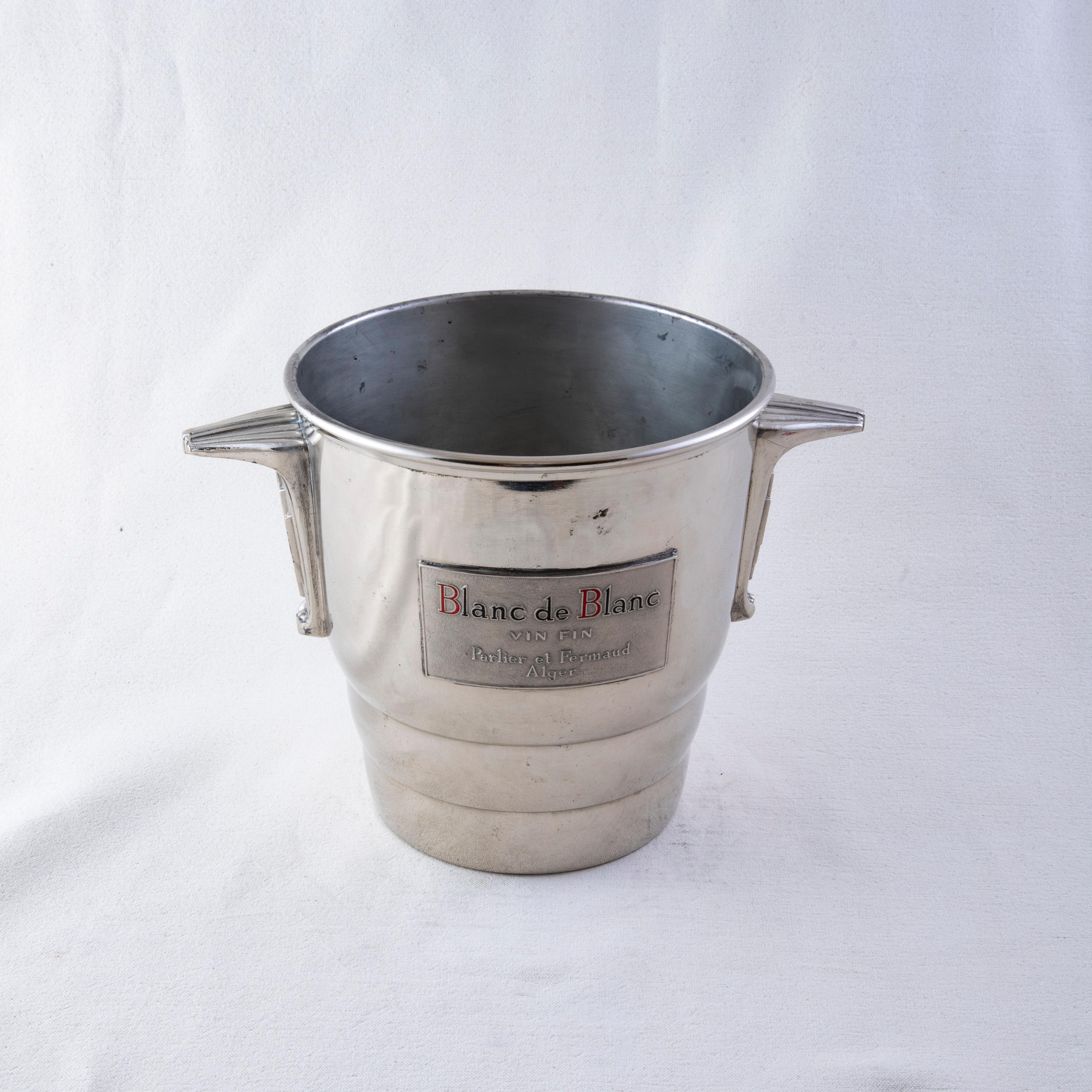 Mid 20th Century French Silver Plate Champagne Bucket, Blanc de Blanc In Good Condition For Sale In Fayetteville, AR