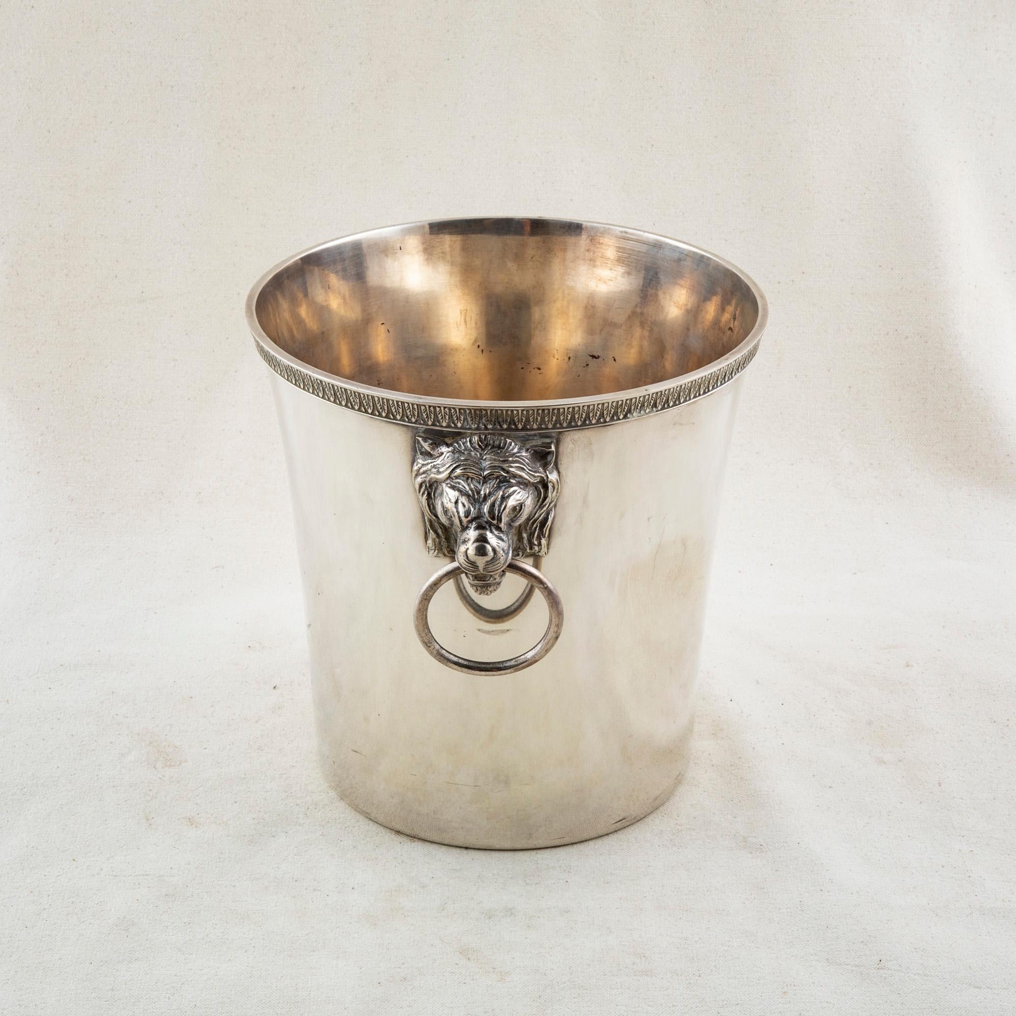 Mid-Century Modern Mid-20th Century French Silver Plate Champagne Bucket, Lion Handles
