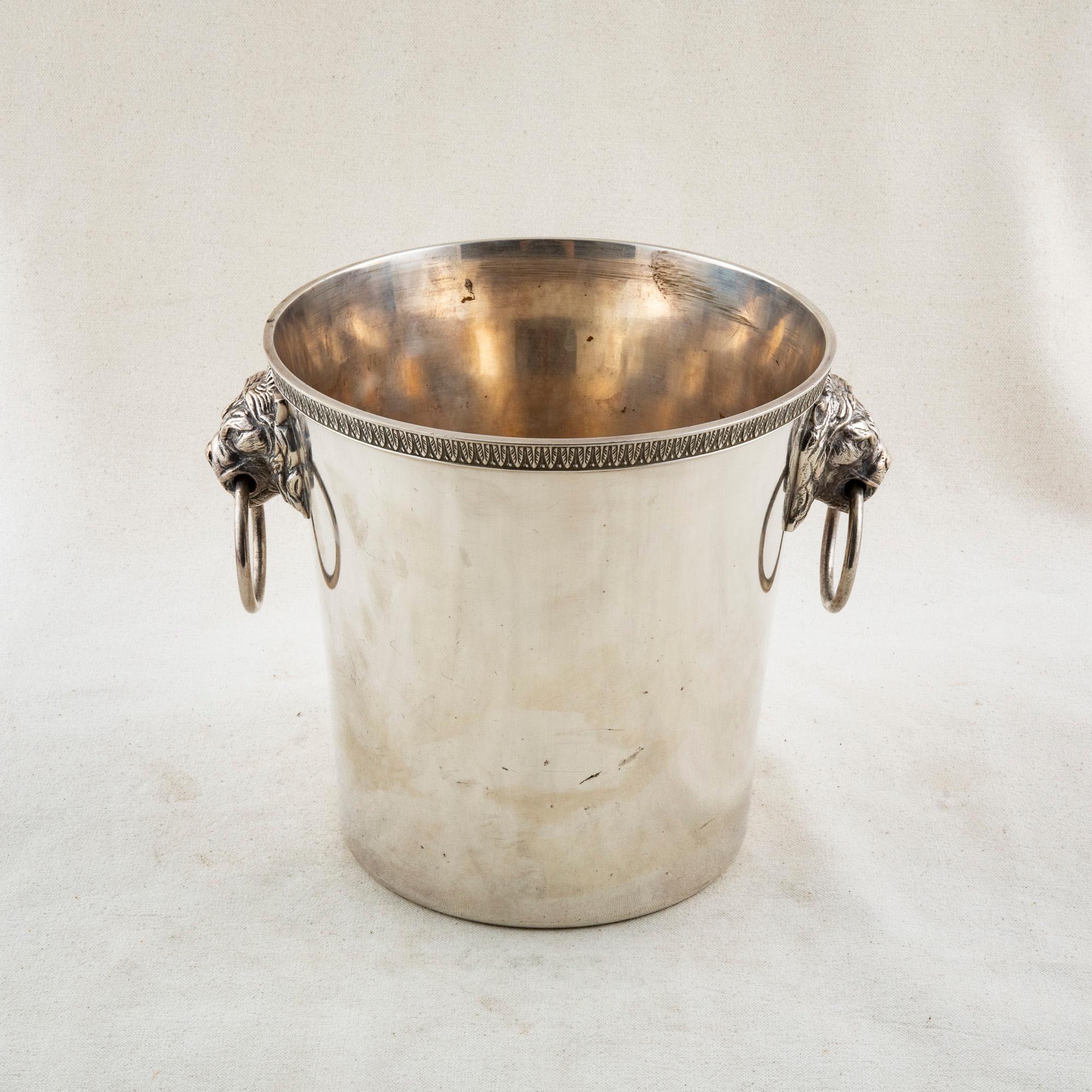 Mid-20th Century French Silver Plate Champagne Bucket, Lion Handles In Good Condition In Fayetteville, AR