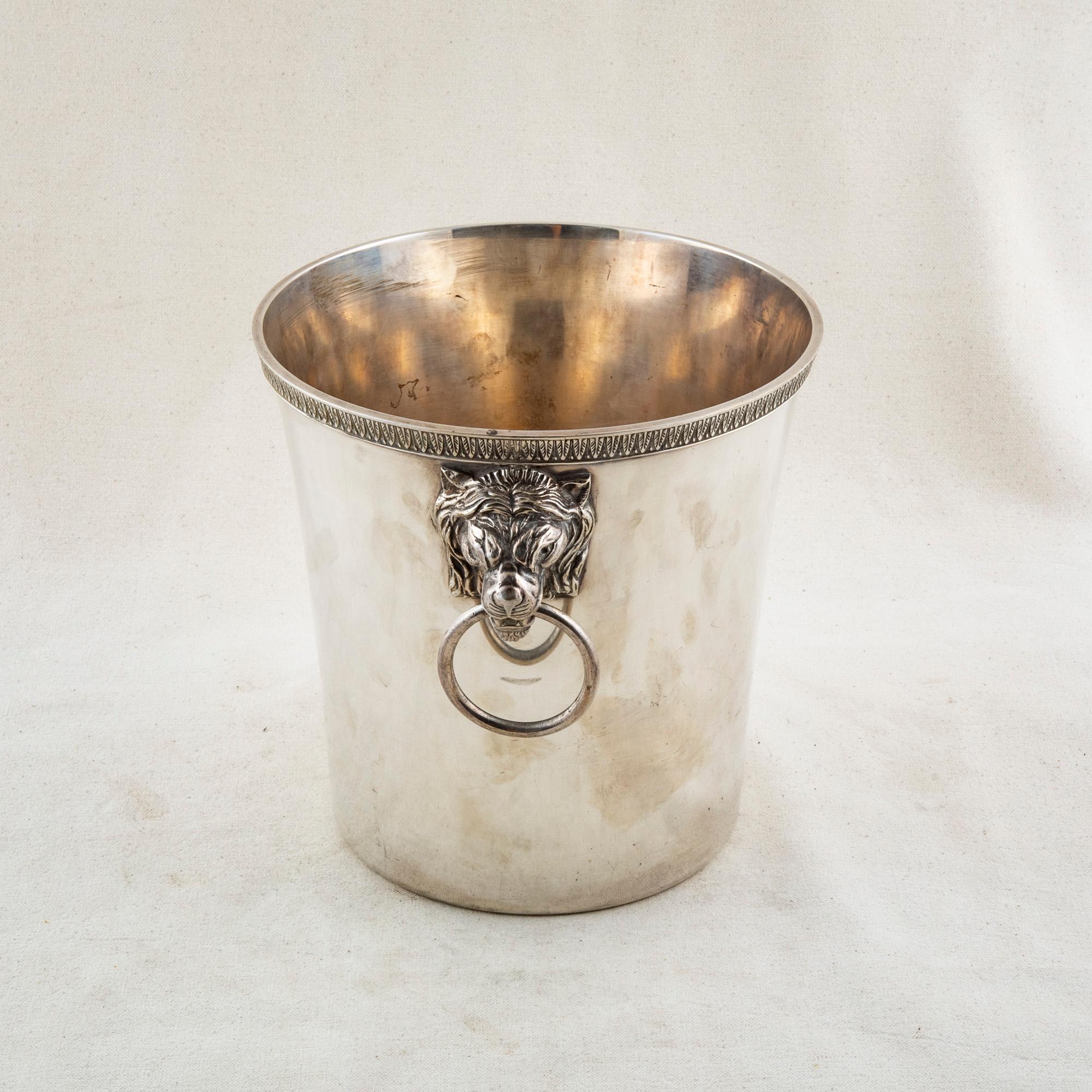 Mid-20th Century French Silver Plate Champagne Bucket, Lion Handles 1