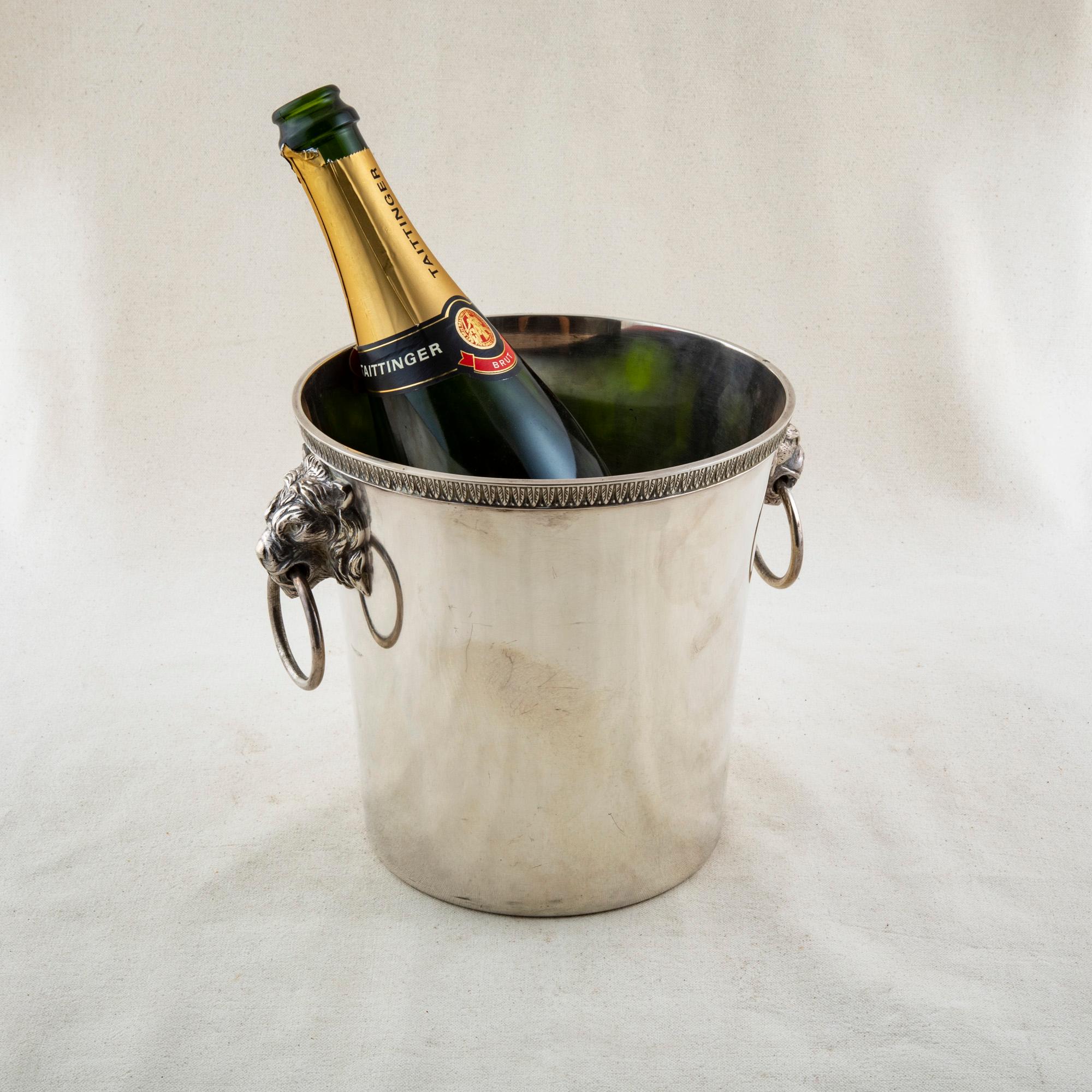 Mid-20th Century French Silver Plate Champagne Bucket, Lion Handles 4