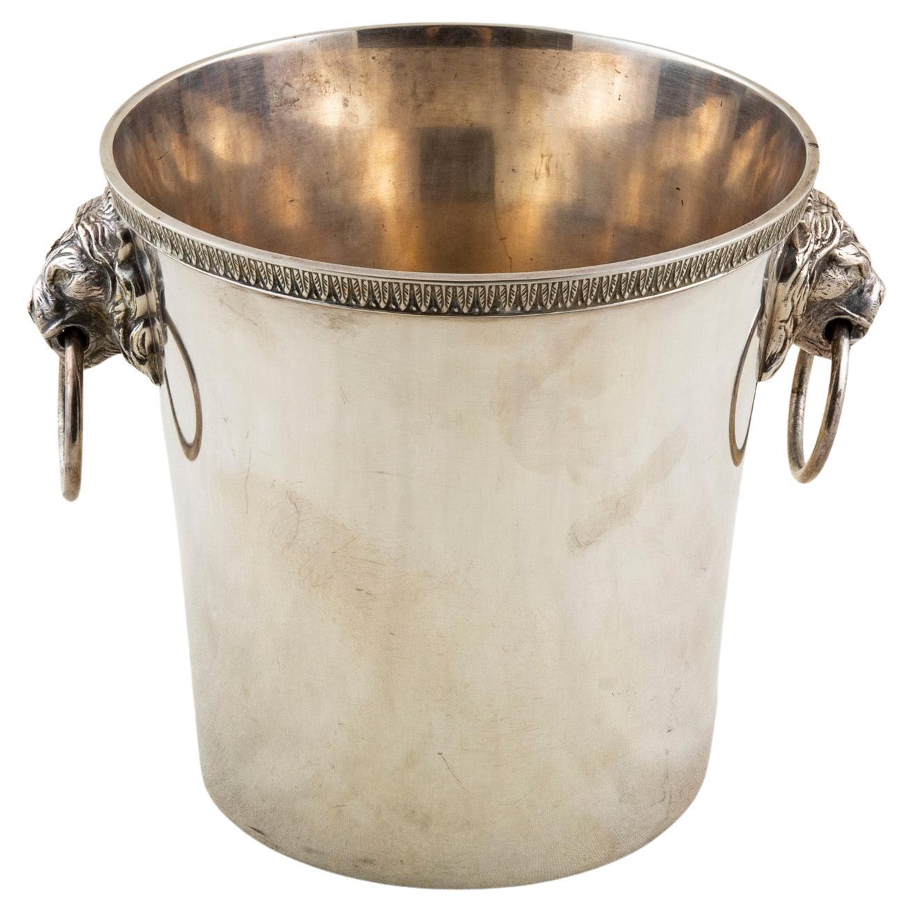 Mid-20th Century French Silver Plate Champagne Bucket, Lion Handles
