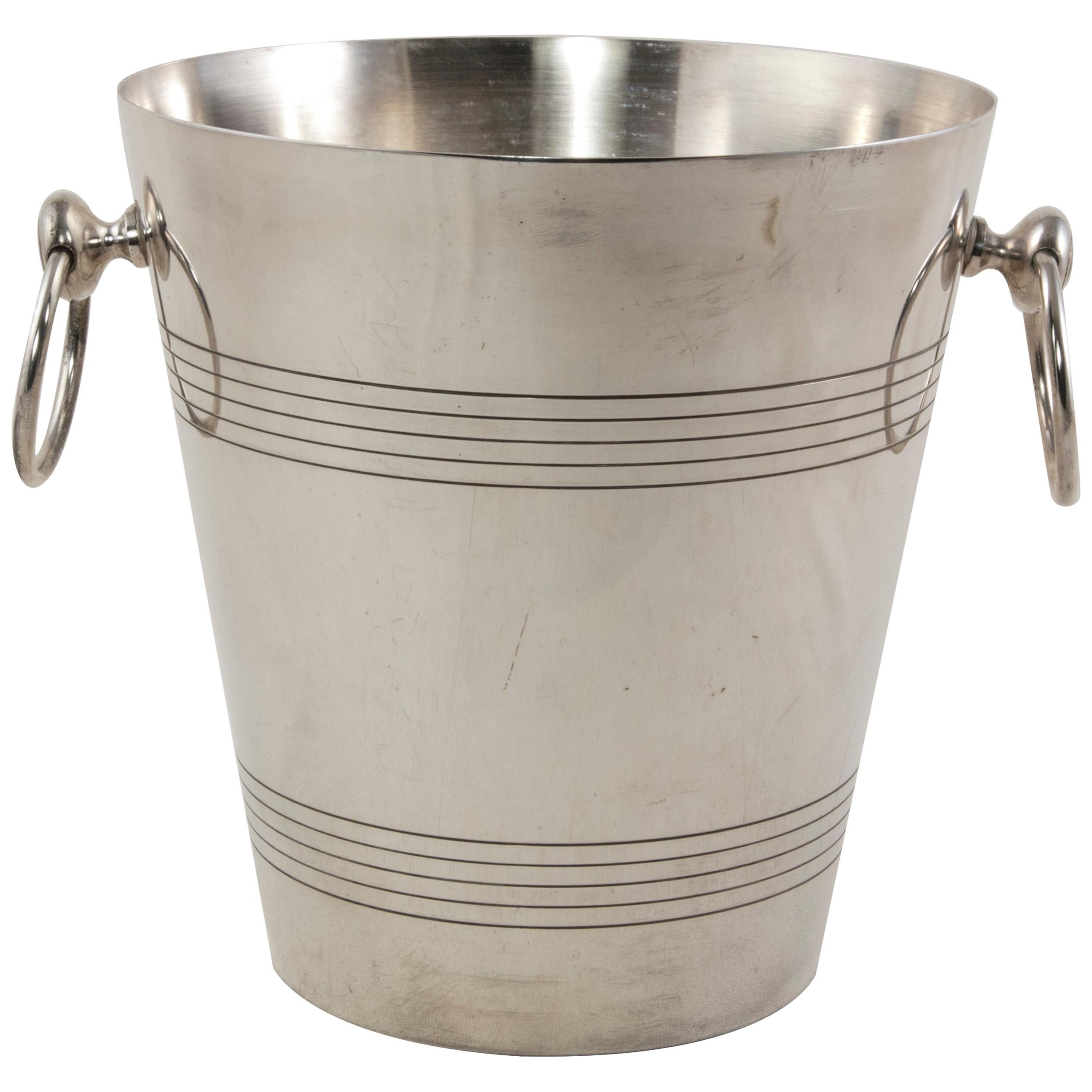 Mid-20th Century French Silver Plate Champagne Bucket, Wine Chiller Ring Handles