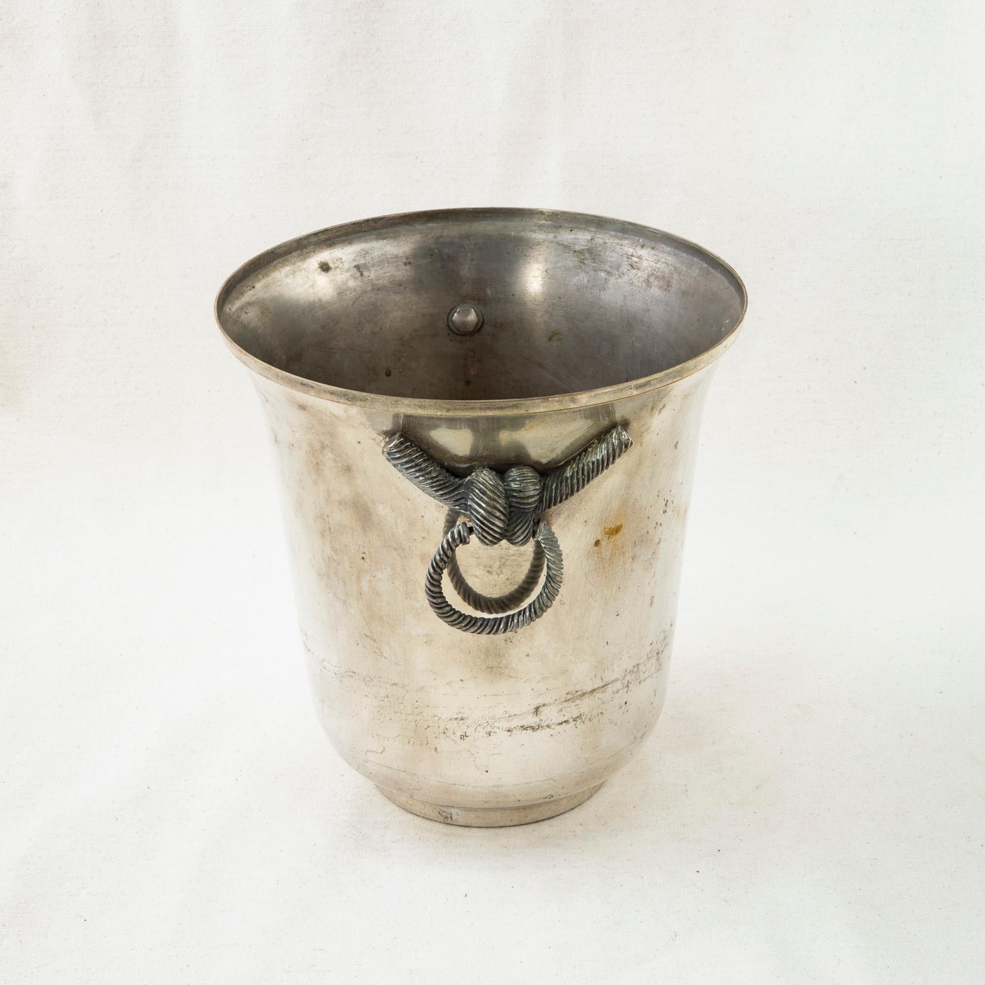 Mid-Century Modern Mid-20th Century French Silver Plate Champagne Bucket with Knot Handles