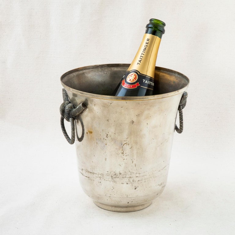 Mid20th Century French Silver Plate Champagne Bucket with Knot Handles