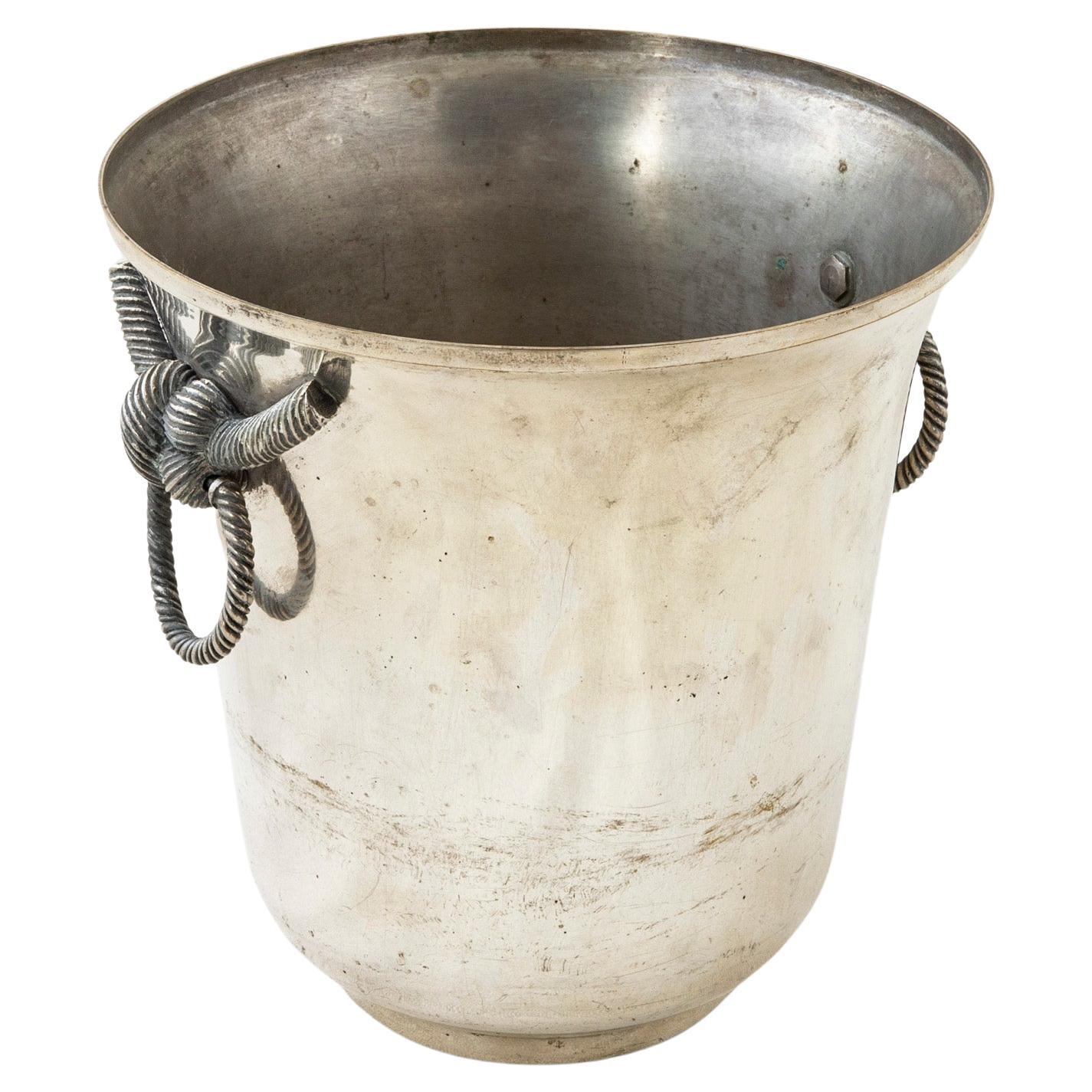 Mid-20th Century French Silver Plate Champagne Bucket with Knot Handles