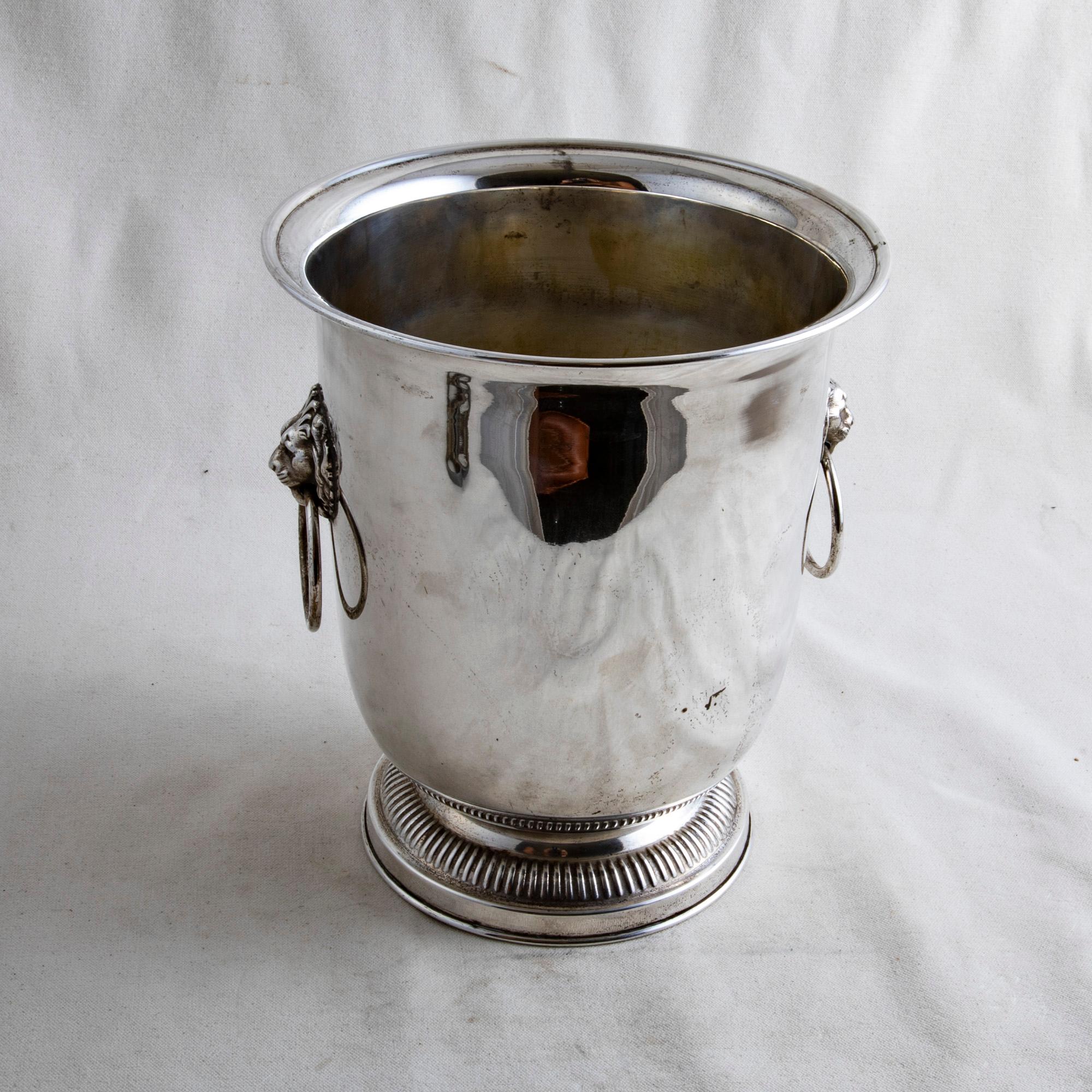 Mid-Century Modern Mid-20th Century French Silver Plate Champagne Bucket with Lion Head Handles