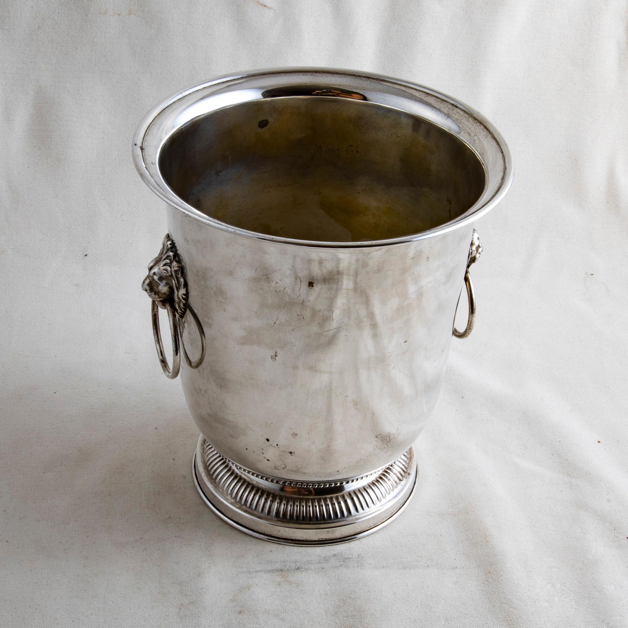 Mid-20th Century French Silver Plate Champagne Bucket with Lion Head Handles 1