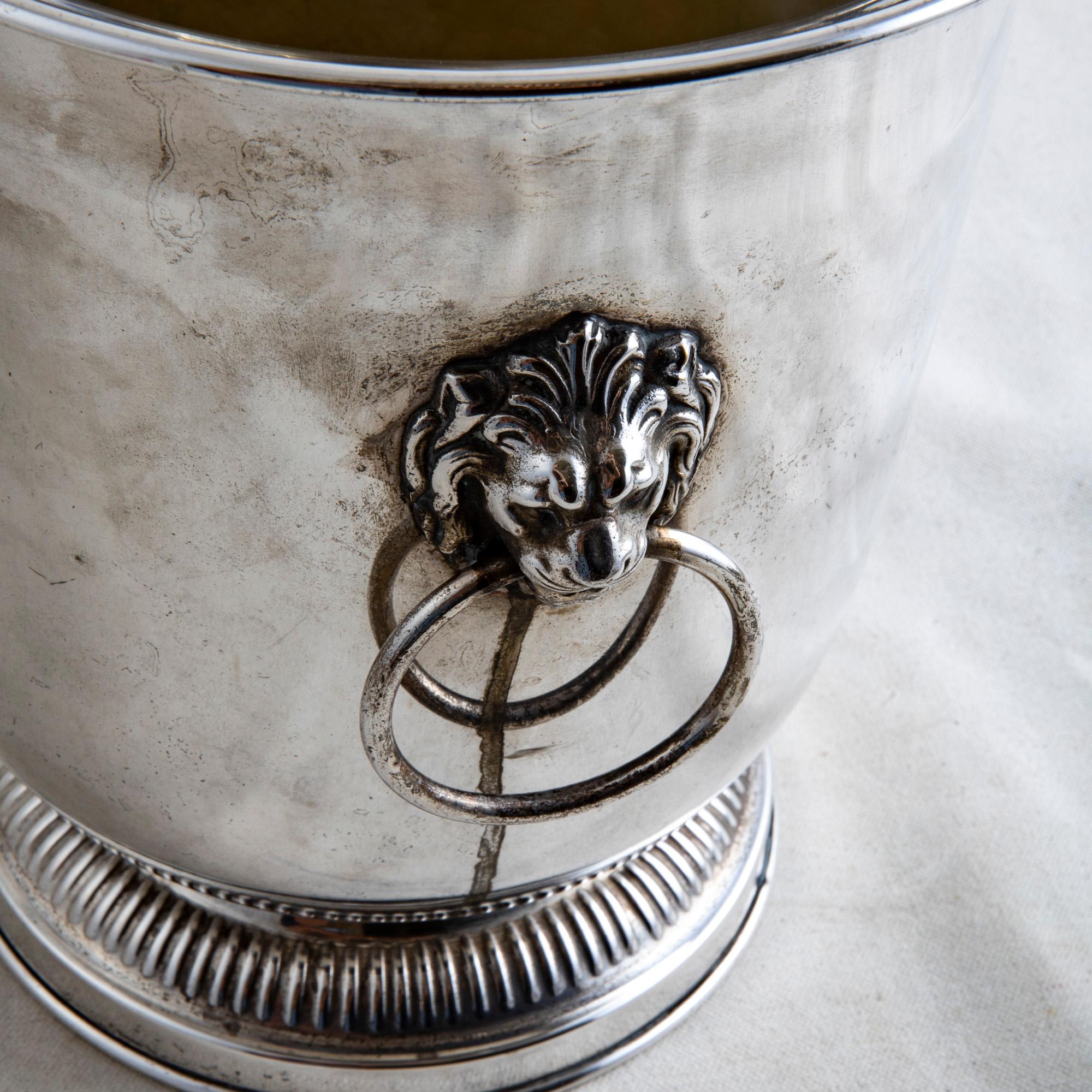 Mid-20th Century French Silver Plate Champagne Bucket with Lion Head Handles 2