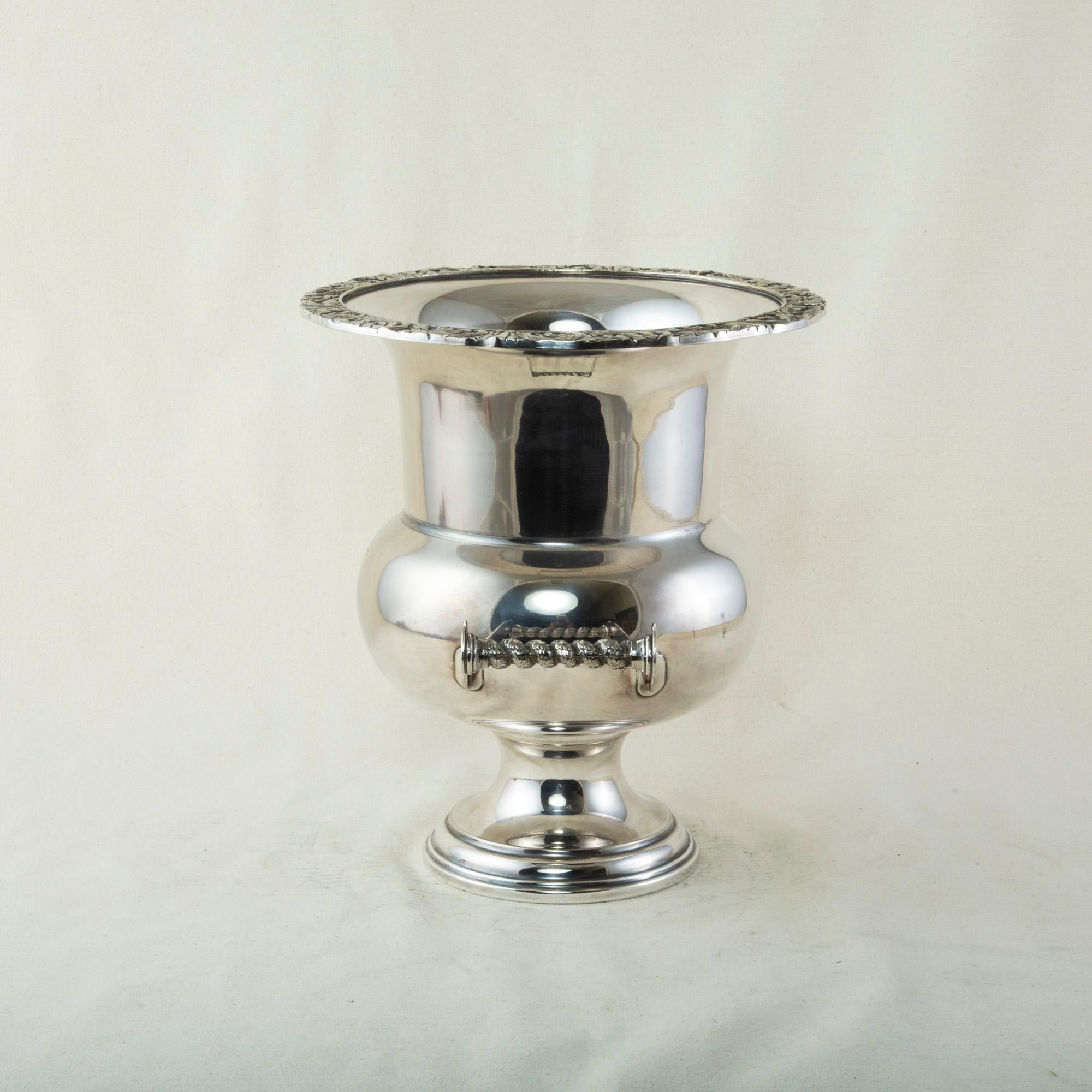 Mid-20th Century French Silver Plate Champagne Bucket with Scrolling Leaves 1