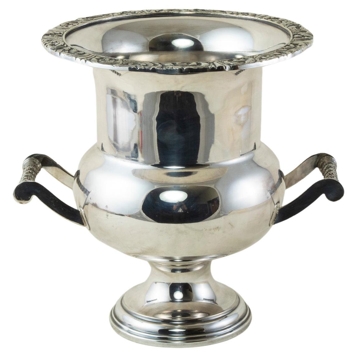 Mid-20th Century French Silver Plate Champagne Bucket with Scrolling Leaves