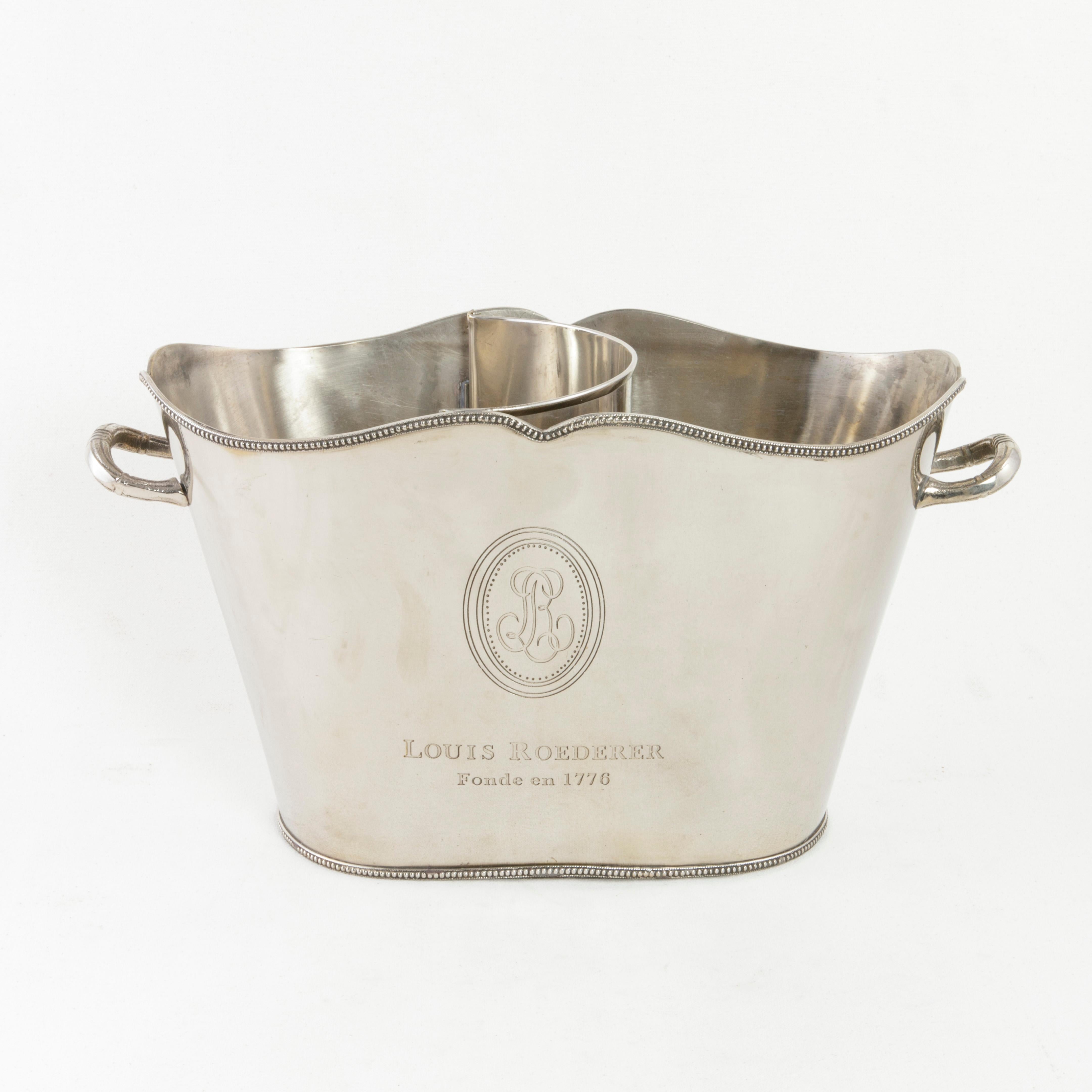 Mid-20th Century French Silver Plate Louis Roederer Two Bottle Champagne Bucket In Good Condition In Fayetteville, AR