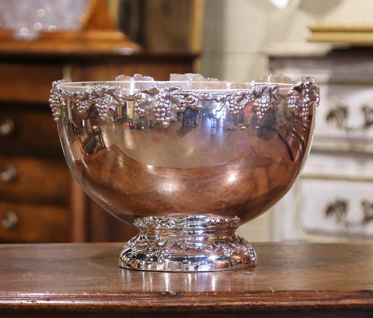 Hand-Crafted Mid-20th Century French Silver Plated Champagne Cooler Bucket with Glass Liner