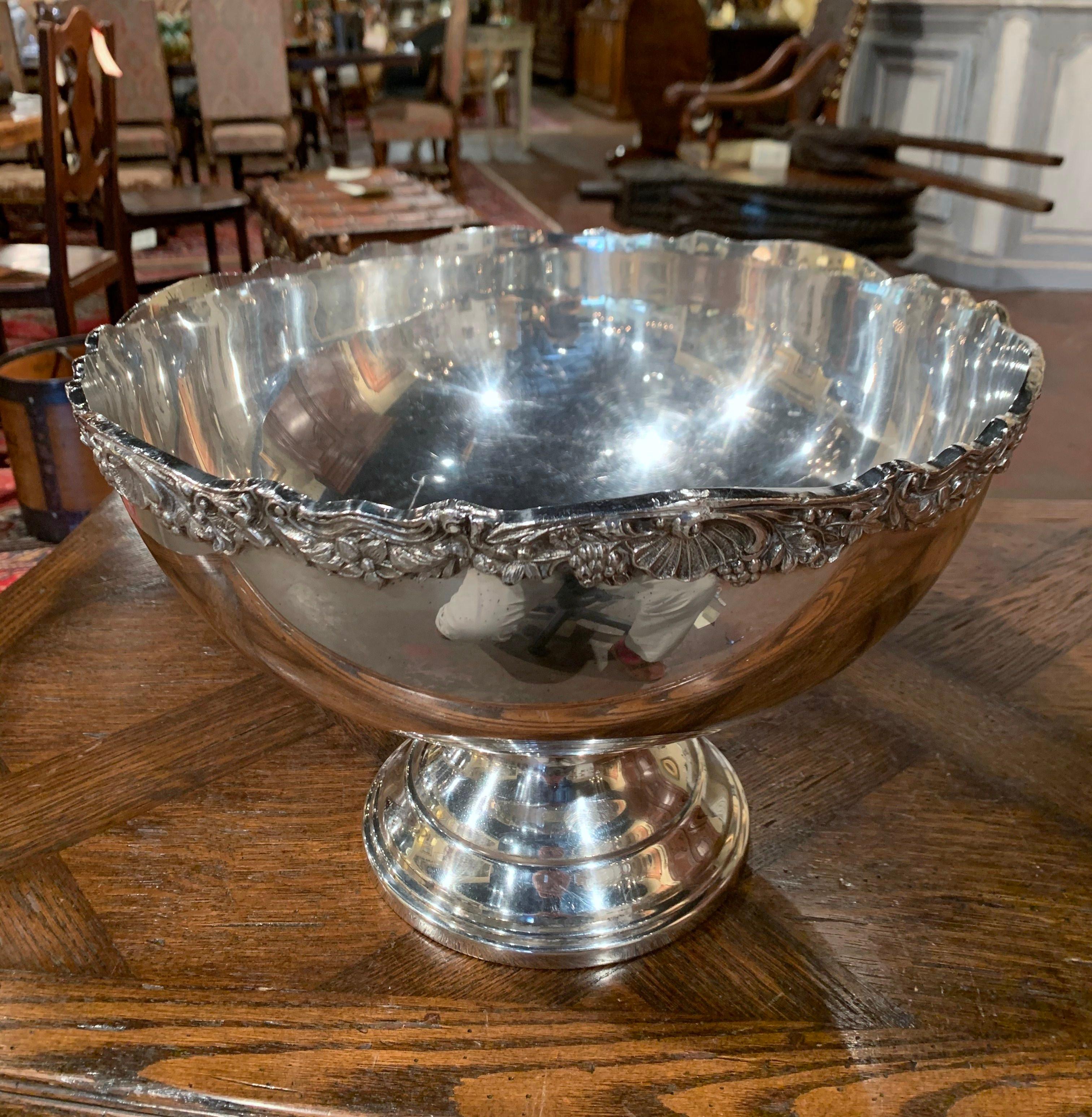 Metal Mid-20th Century French Silver Plated Wine Cooler Bowl with Grape & Floral Decor