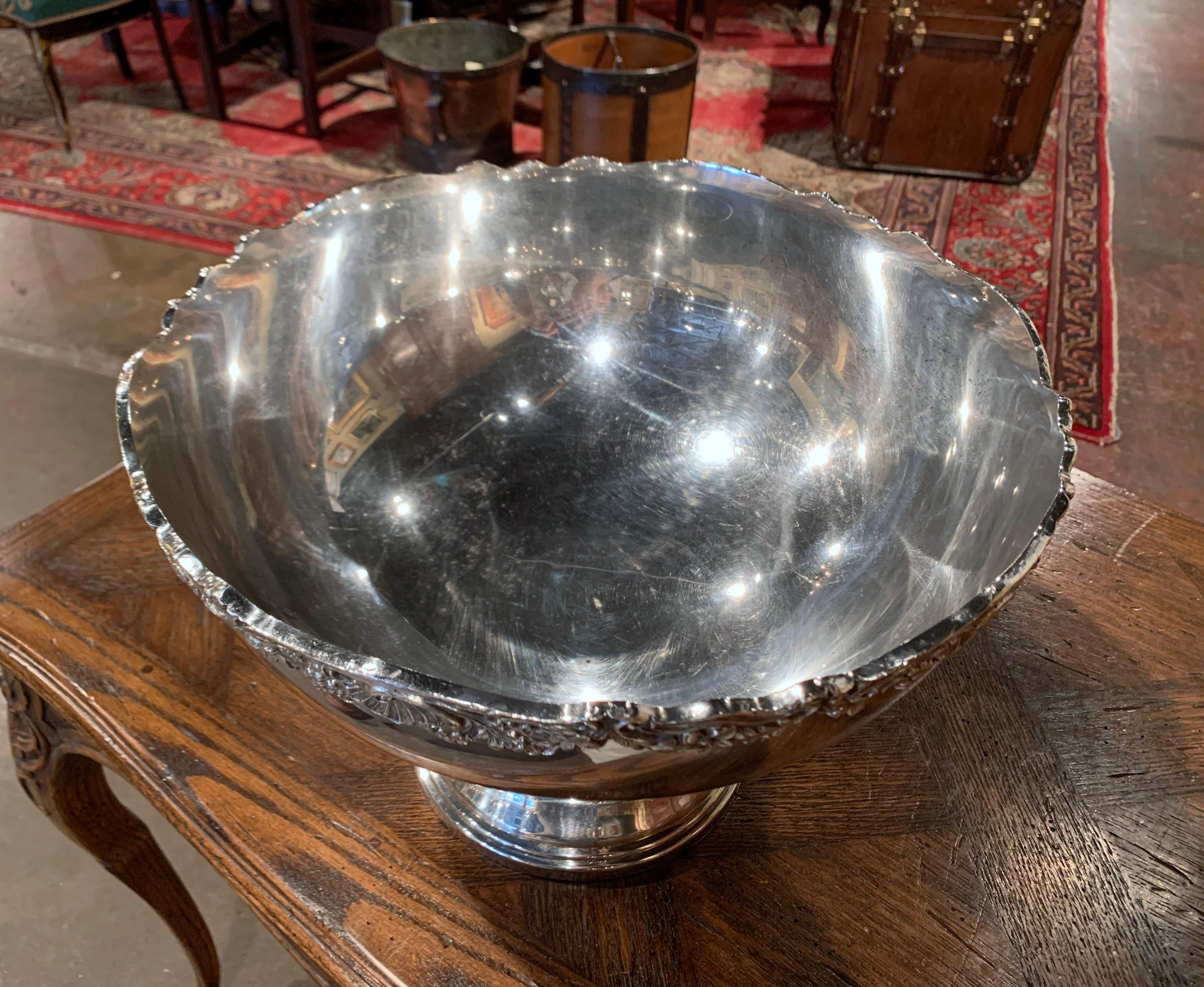 Mid-20th Century French Silver Plated Wine Cooler Bowl with Grape & Floral Decor 1