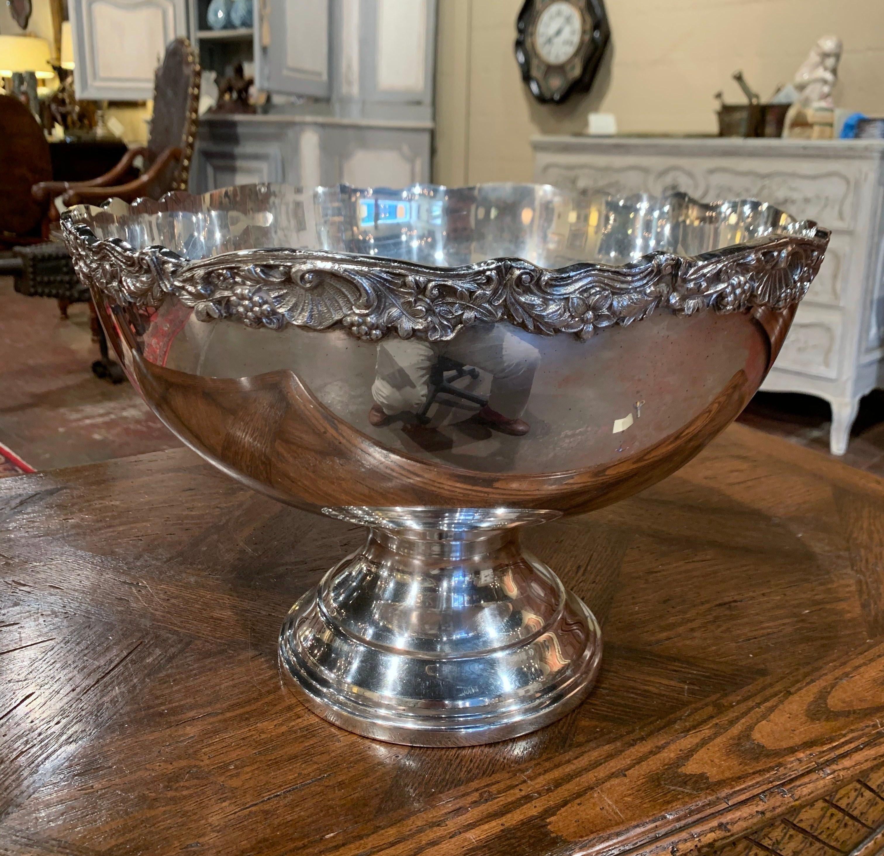 Mid-20th Century French Silver Plated Wine Cooler Bowl with Grape & Floral Decor 2