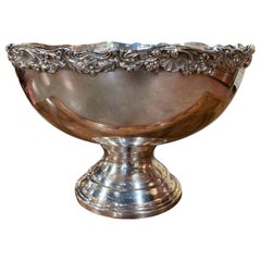 Vintage Mid-20th Century French Silver Plated Wine Cooler Bowl with Grape & Floral Decor