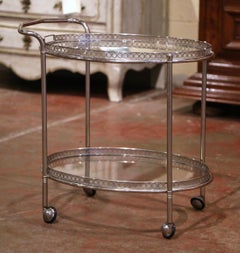 Mid-20th Century French Silvered and Glass Desert Two-Tier Service or Bar Cart