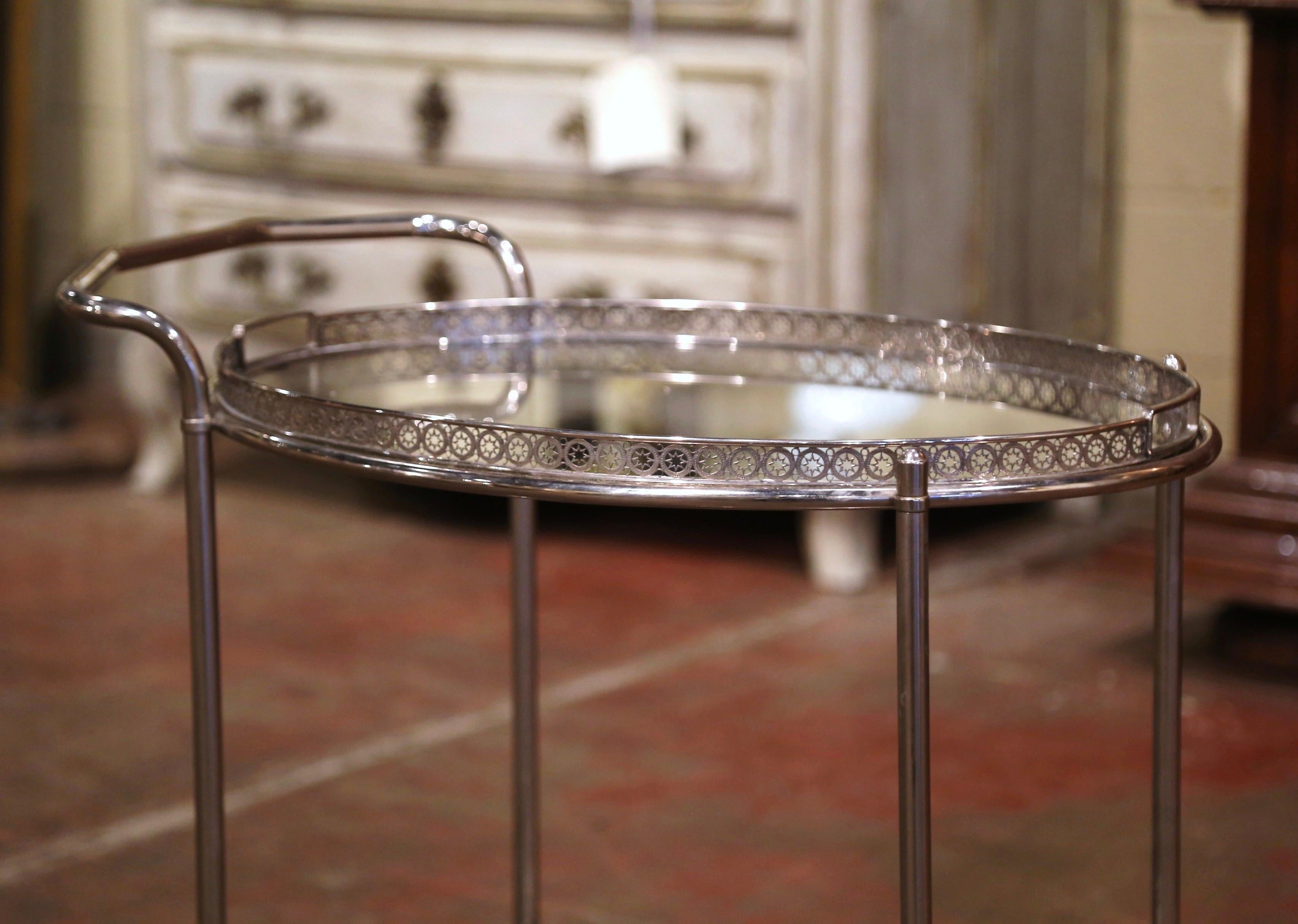 Art Deco Mid-20th Century French Silvered and Glass Desert Two-Tier Service or Bar Cart