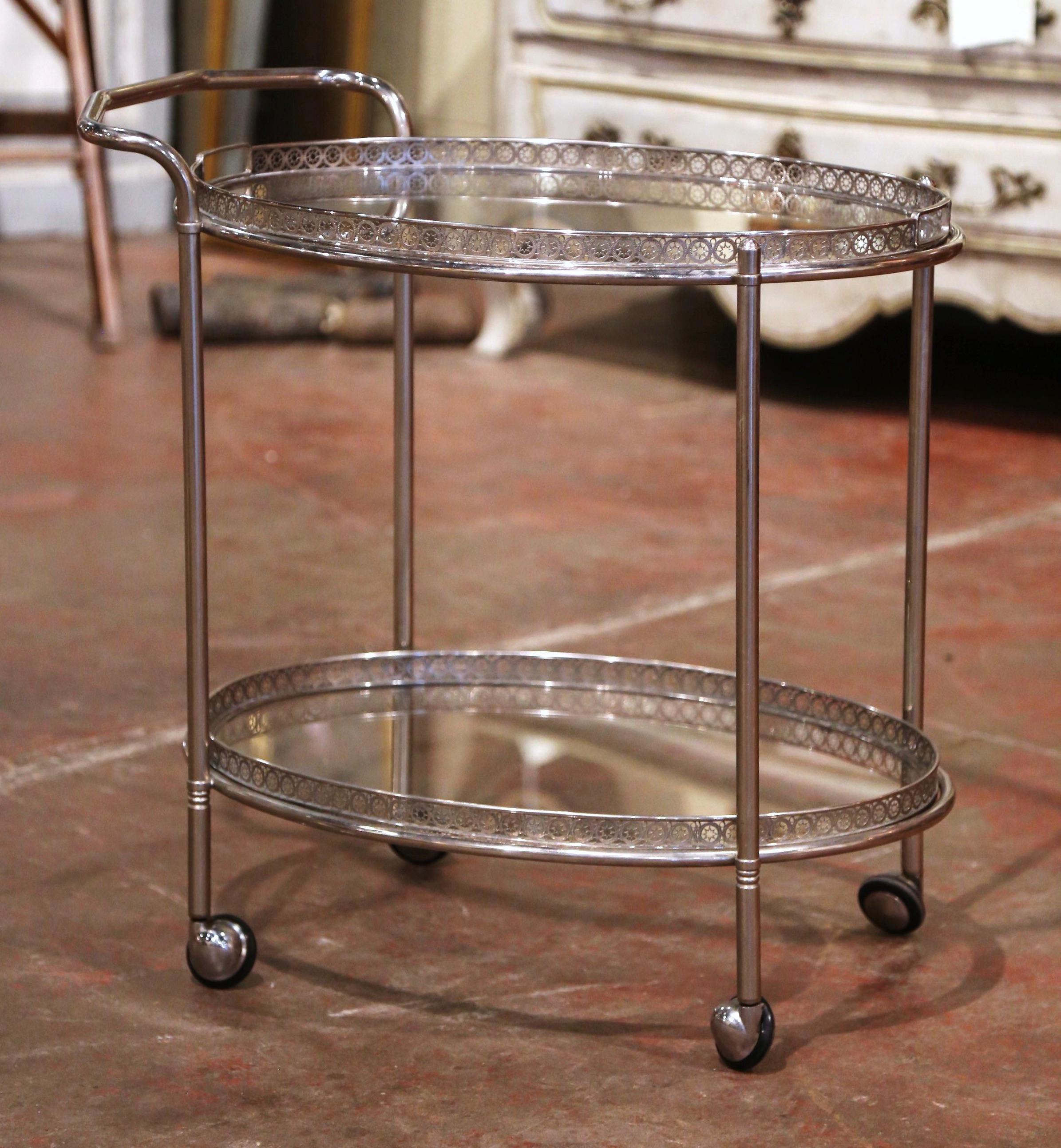 Hand-Crafted Mid-20th Century French Silvered and Glass Desert Two-Tier Service or Bar Cart