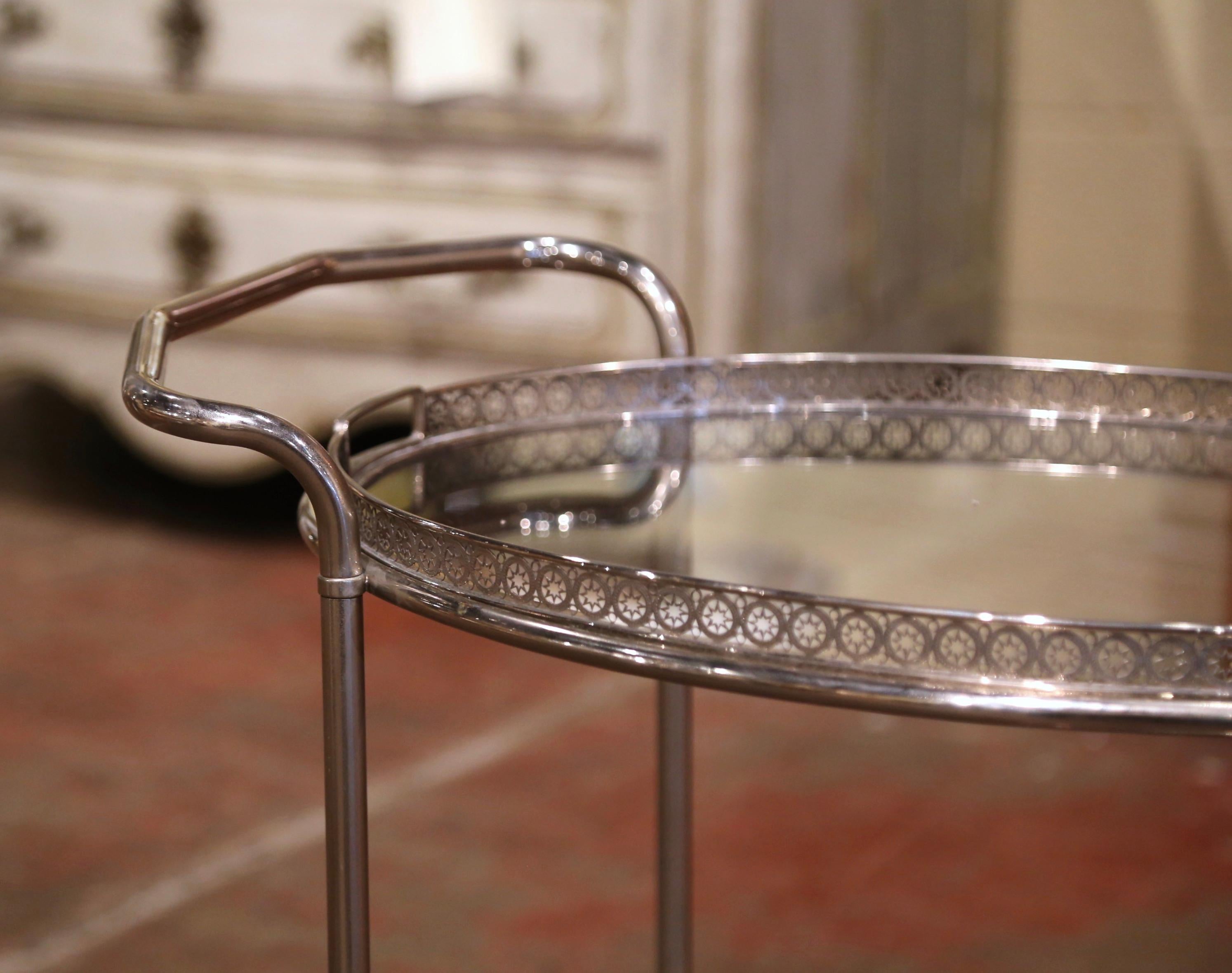 Mid-20th Century French Silvered and Glass Desert Two-Tier Service or Bar Cart In Excellent Condition In Dallas, TX