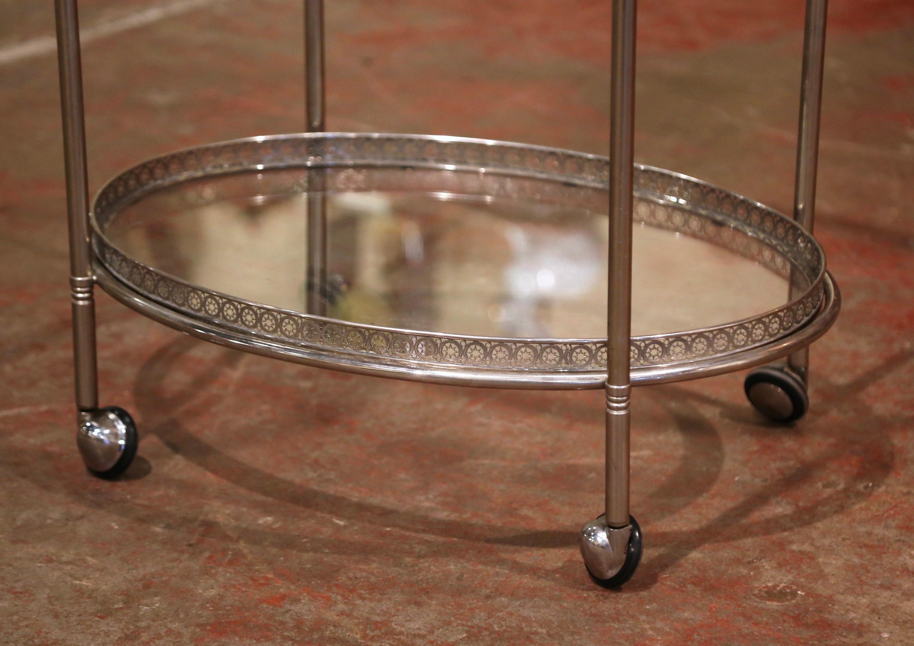 Metal Mid-20th Century French Silvered and Glass Desert Two-Tier Service or Bar Cart