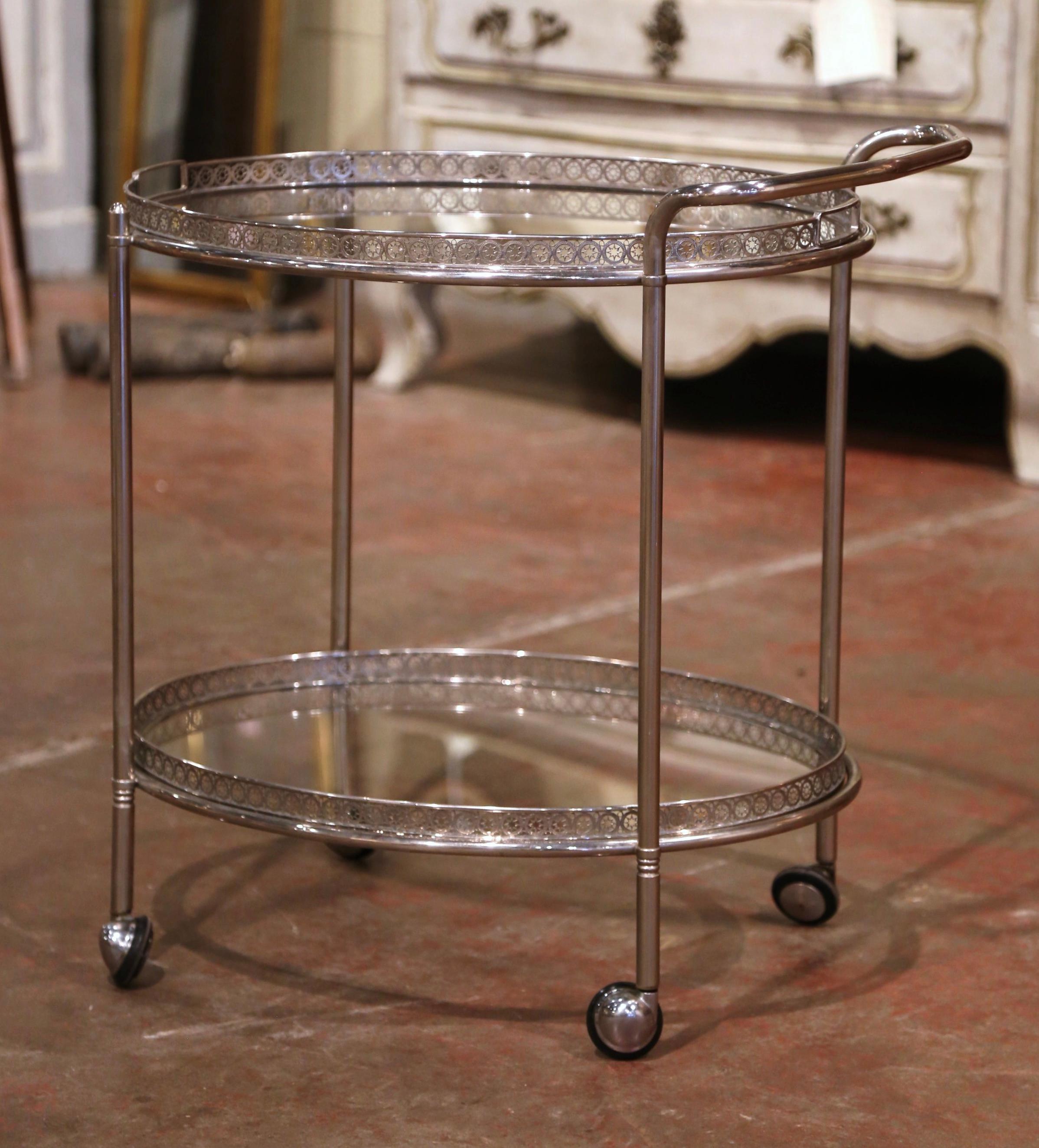 Mid-20th Century French Silvered and Glass Desert Two-Tier Service or Bar Cart 1