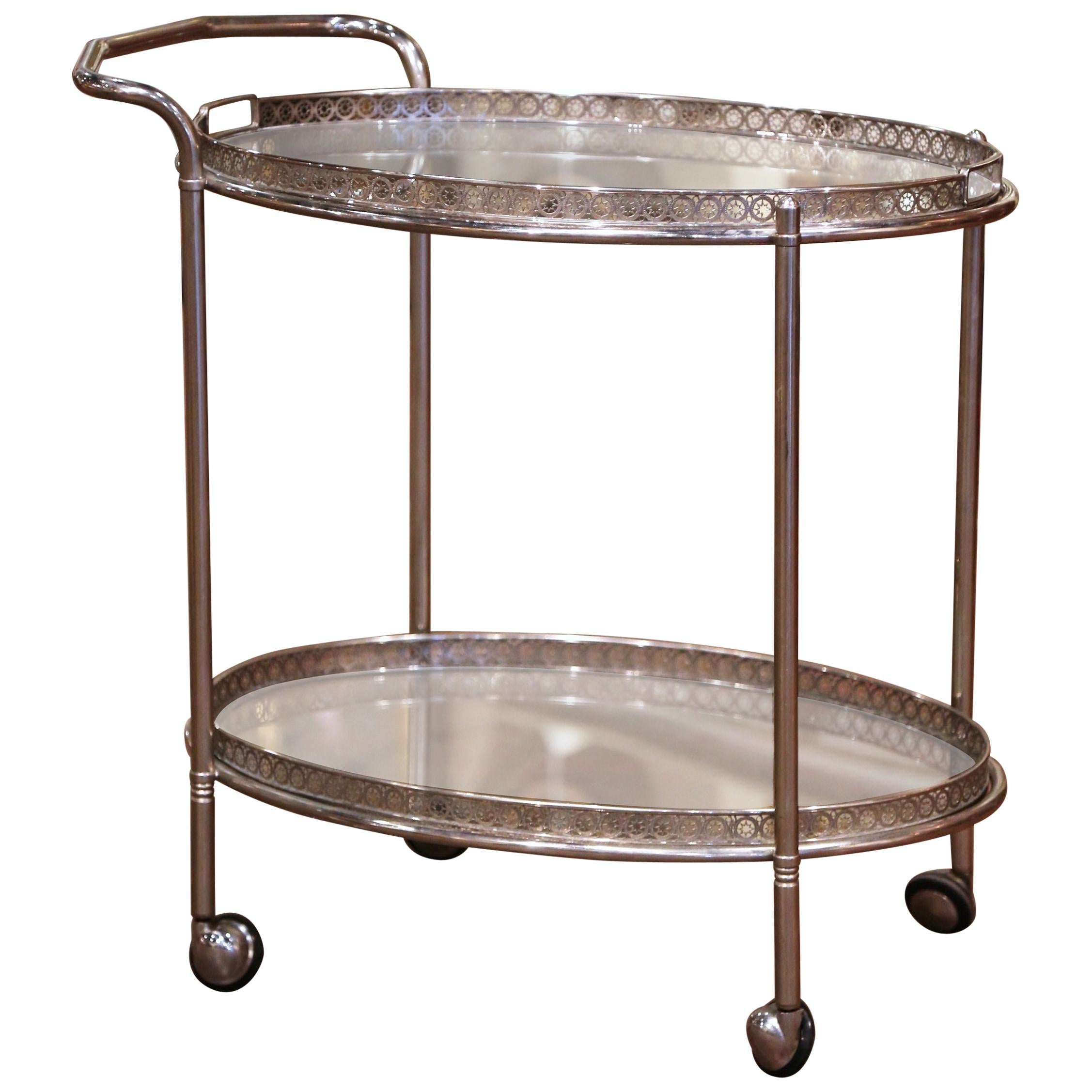 Mid-20th Century French Silvered and Glass Desert Two-Tier Service or Bar Cart