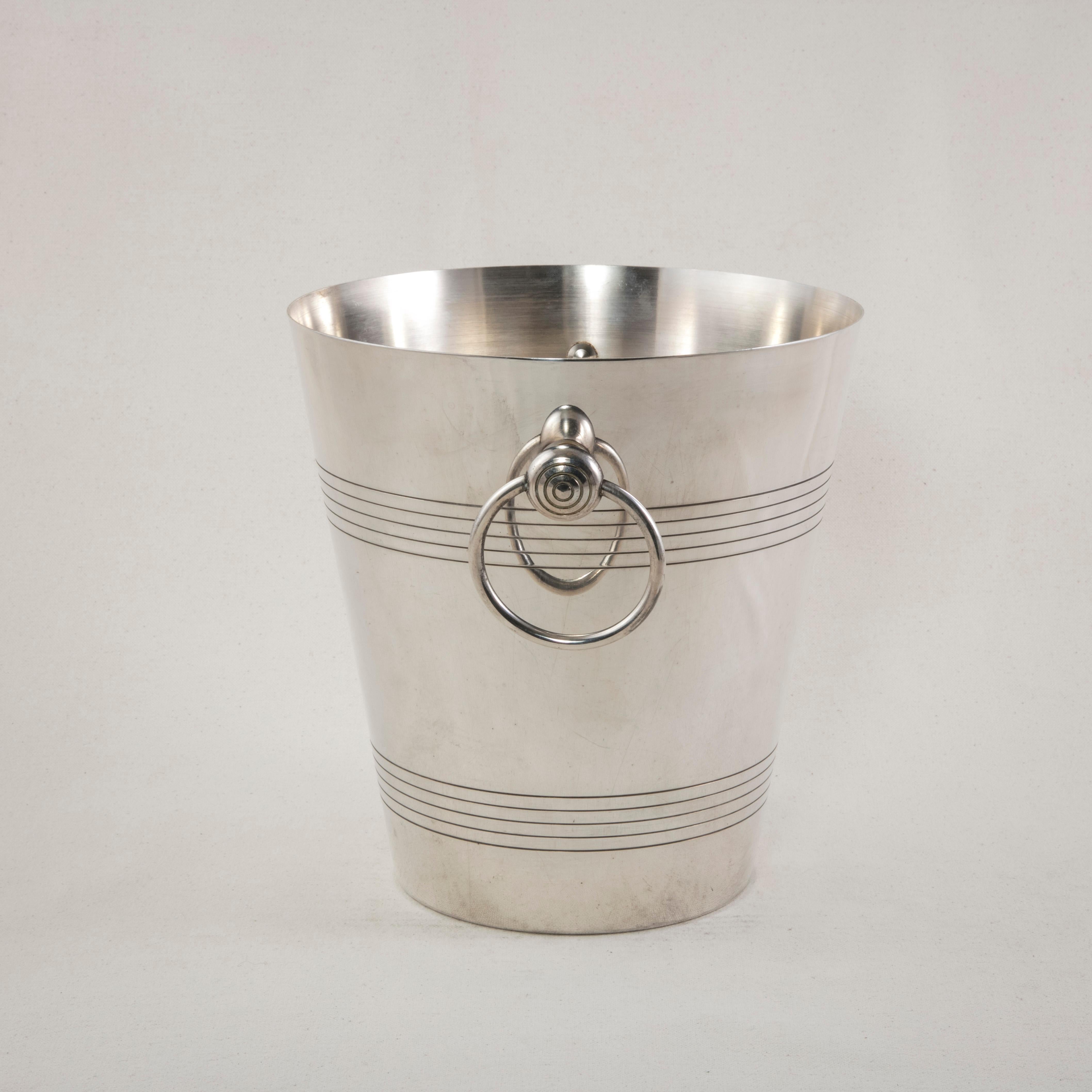 Mid-20th Century French Silver Plate Champagne Bucket, Wine Chiller Ring Handles 1