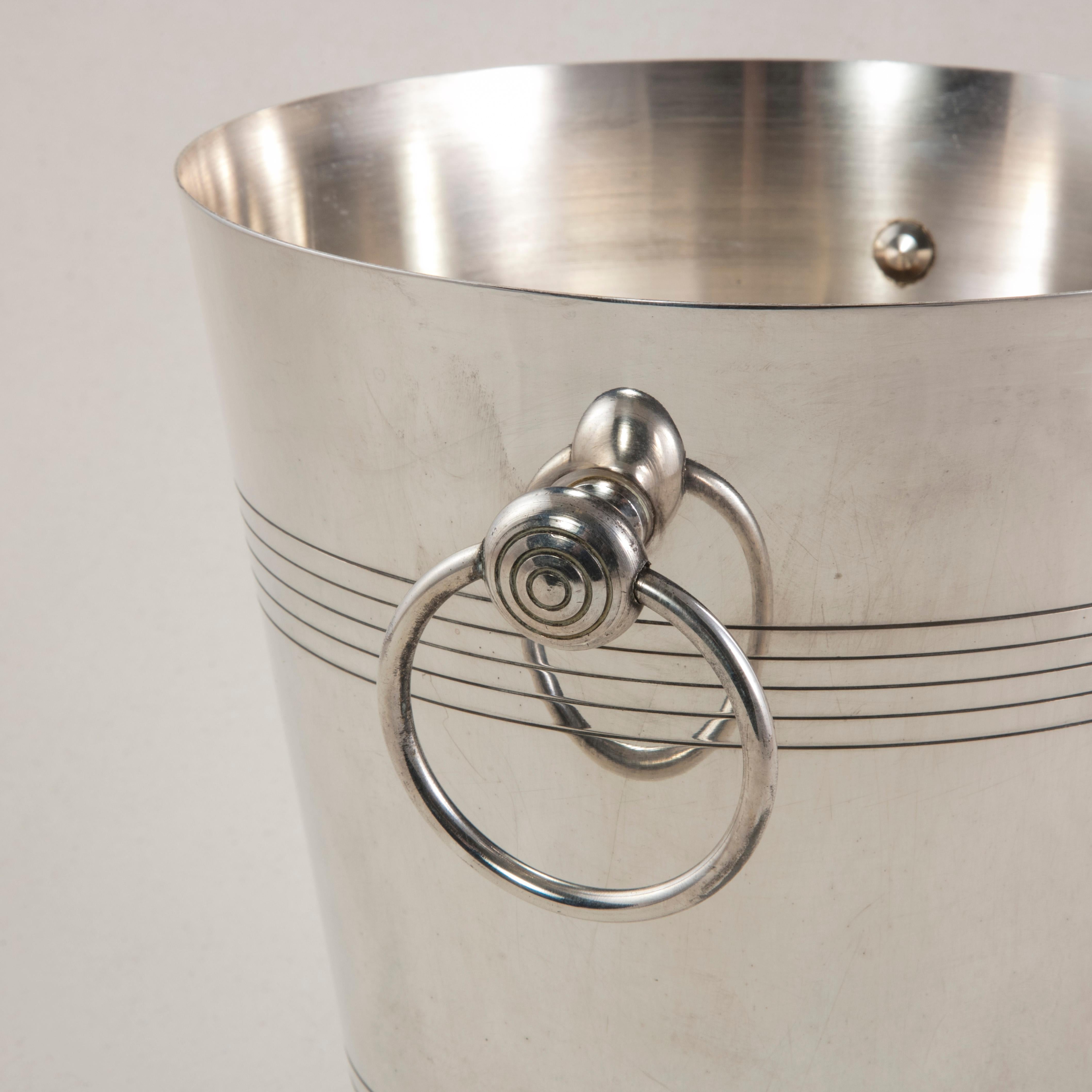Mid-20th Century French Silver Plate Champagne Bucket, Wine Chiller Ring Handles 2