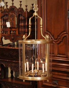 Mid-20th Century French Six-Light Brass Lantern with Decorative Finials