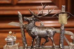 Mid-Century French Alpine Deer Inkwell Desk Set on Walnut Base
