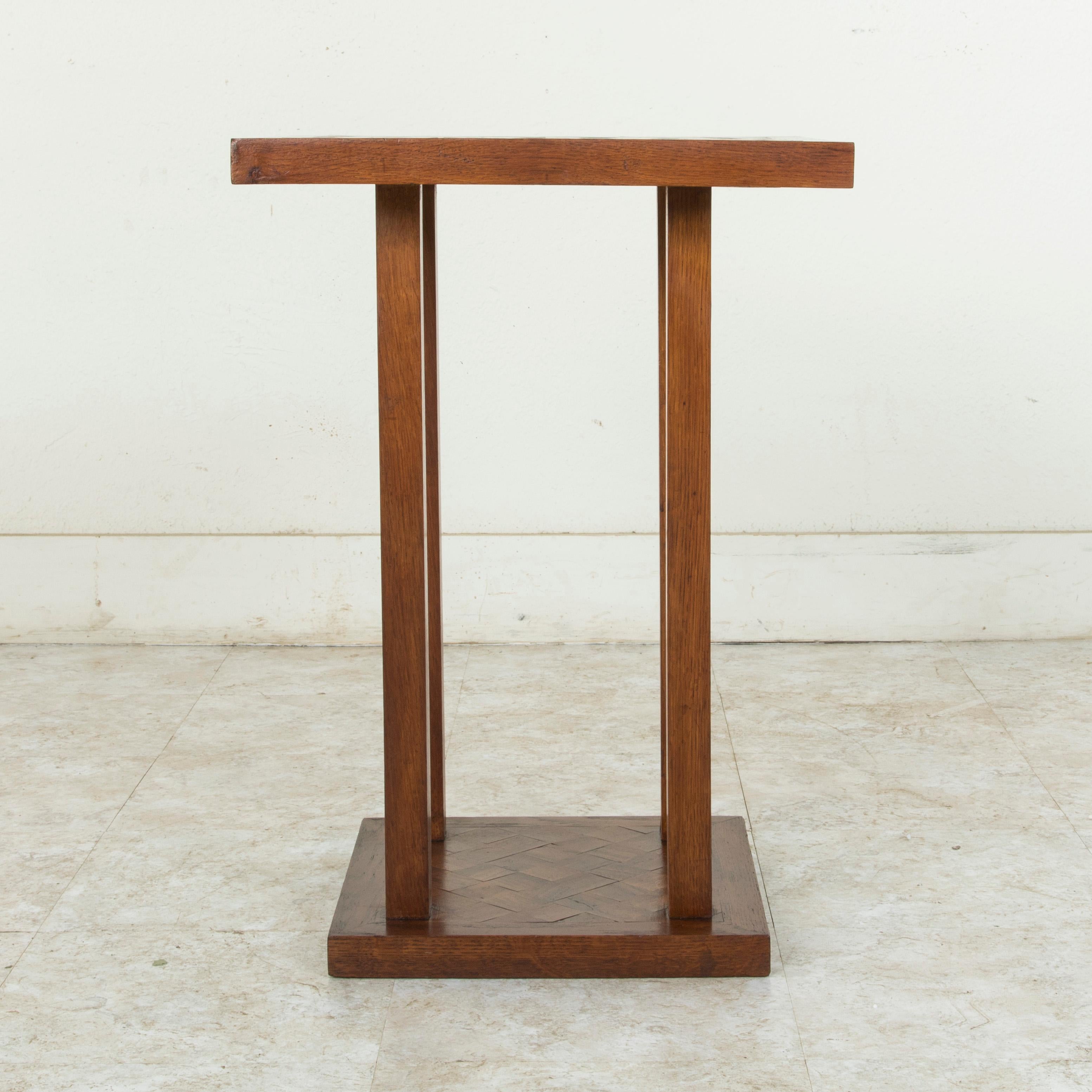 Mid-20th Century French Square Oak Marquetry Side Table or End Table 1