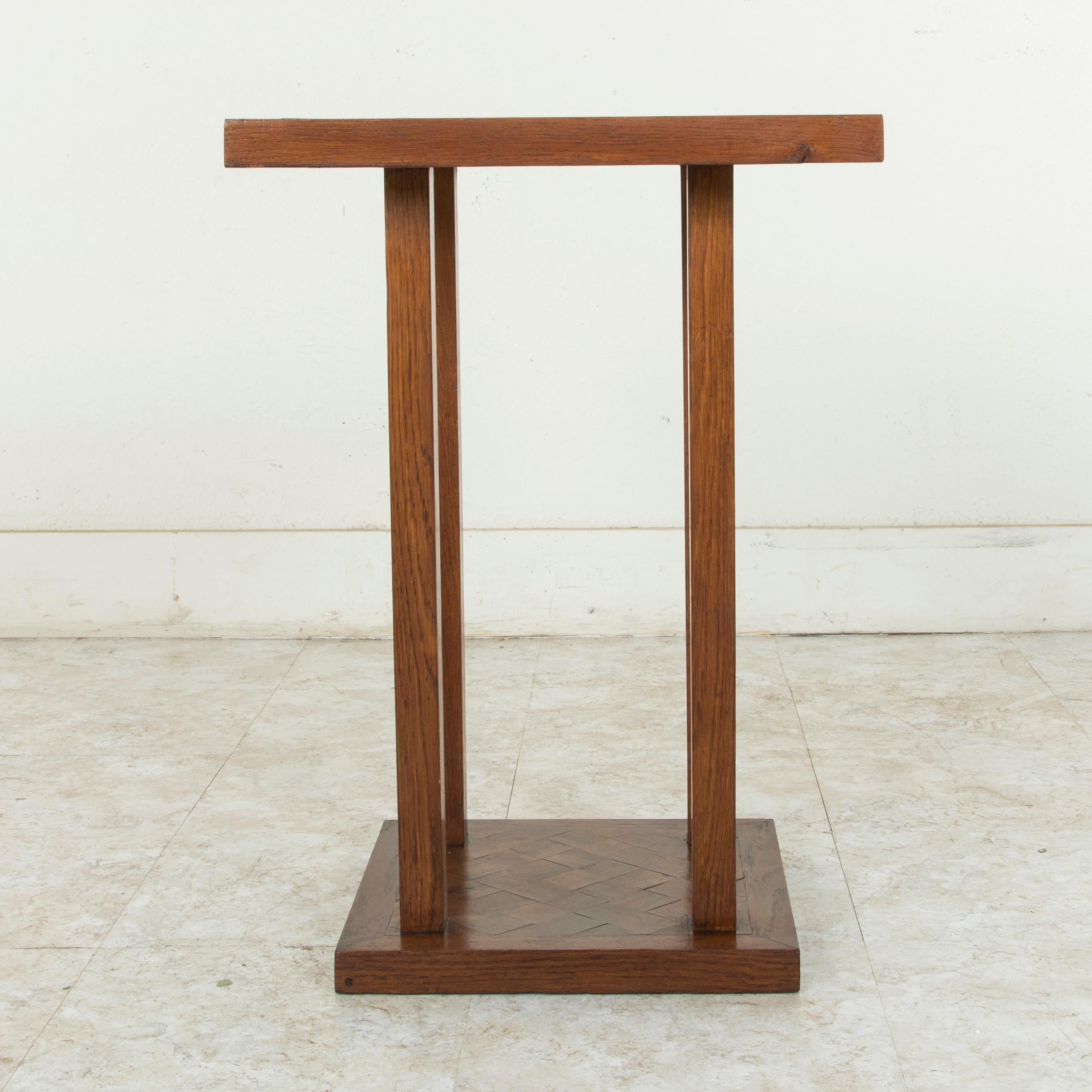 Mid-20th Century French Square Oak Marquetry Side Table or End Table 2