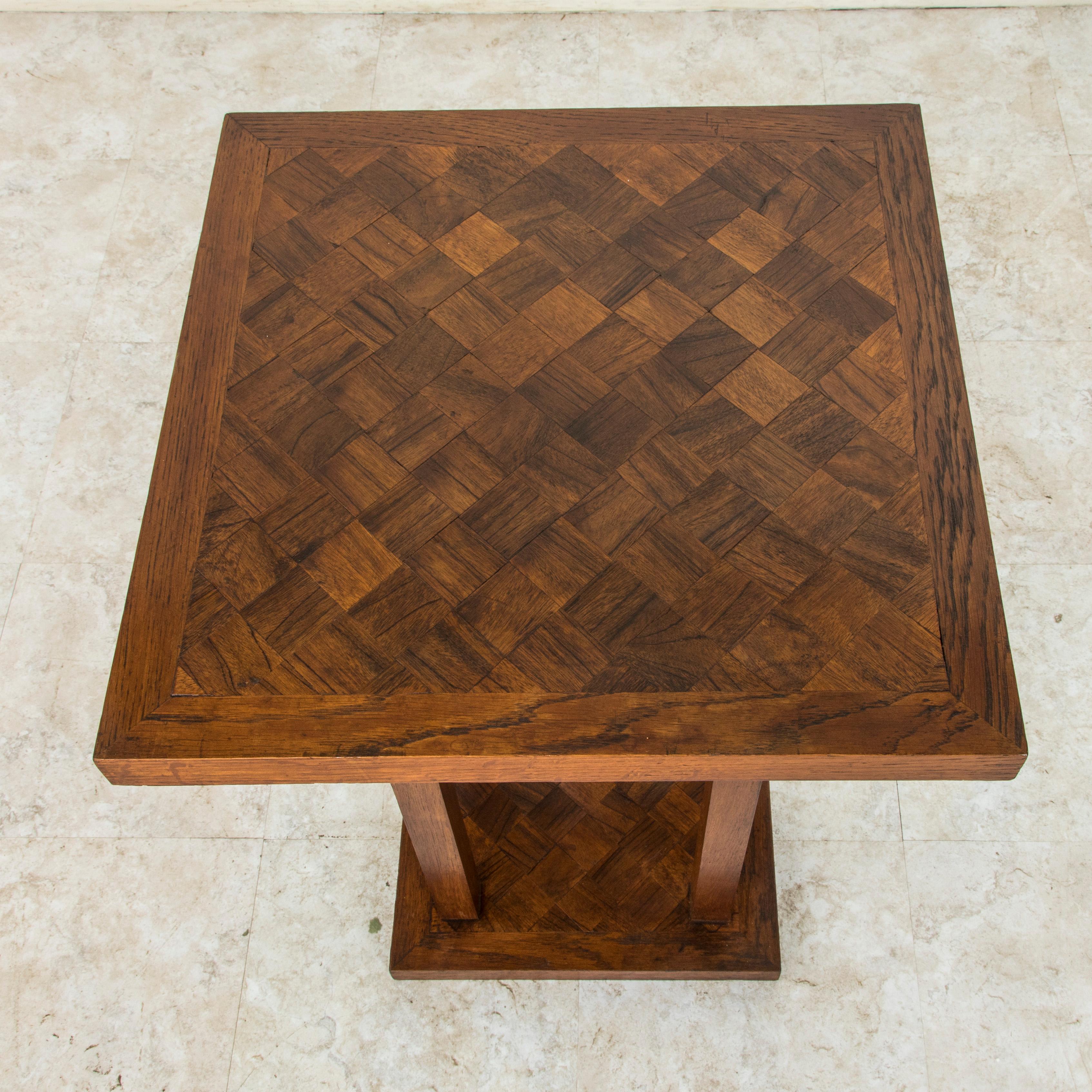 Mid-20th Century French Square Oak Marquetry Side Table or End Table 3