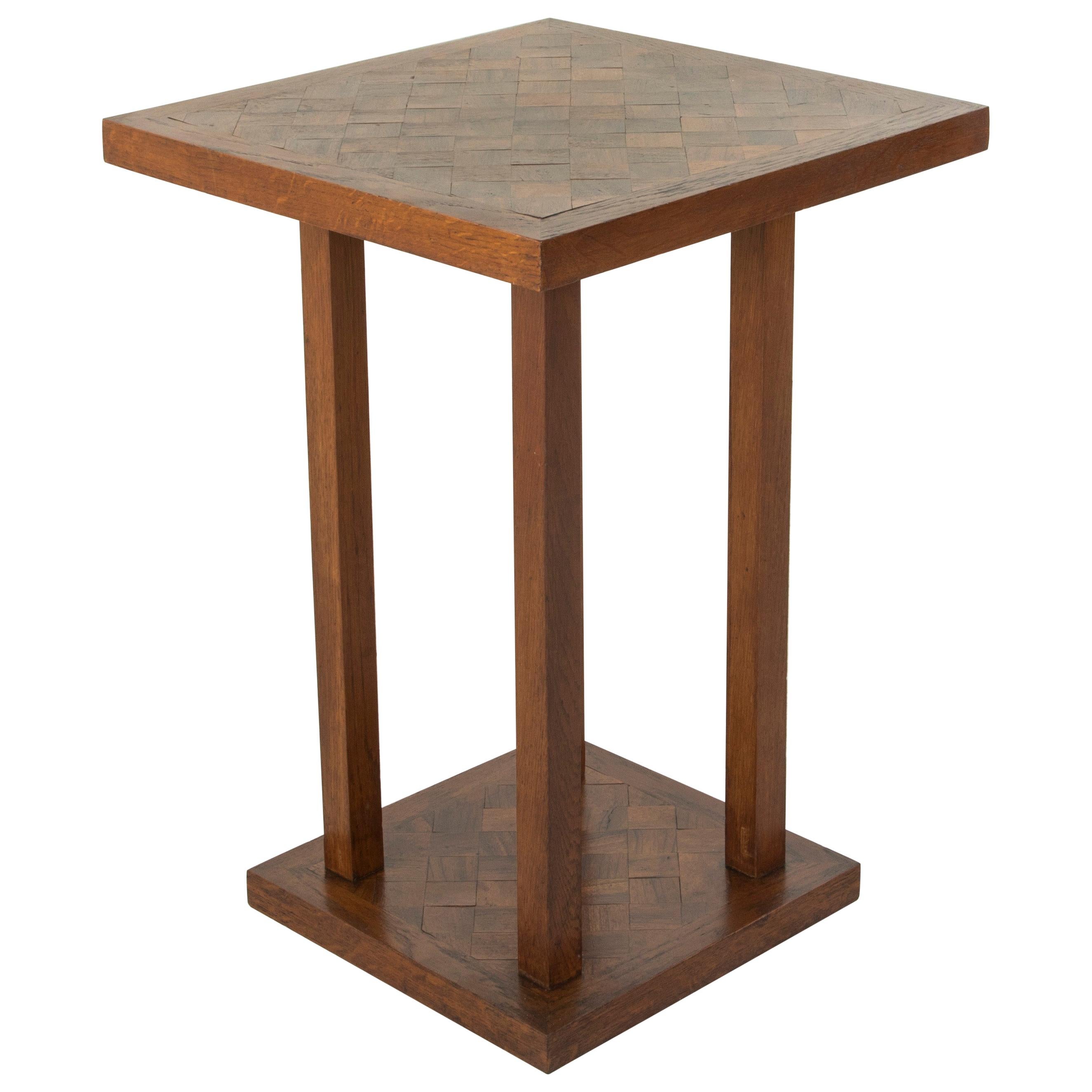 Mid-20th Century French Square Oak Marquetry Side Table or End Table
