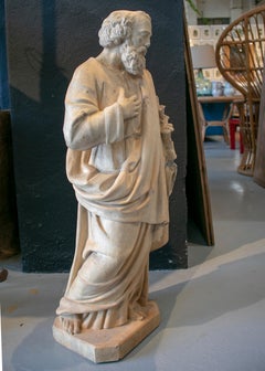 Mid-20th Century French St Joseph Reconstituted Stone Terracotta Statue