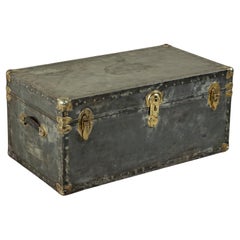 Mid-20th Century French Steel and Chrome Trunk with Brass Details, Pine Interior