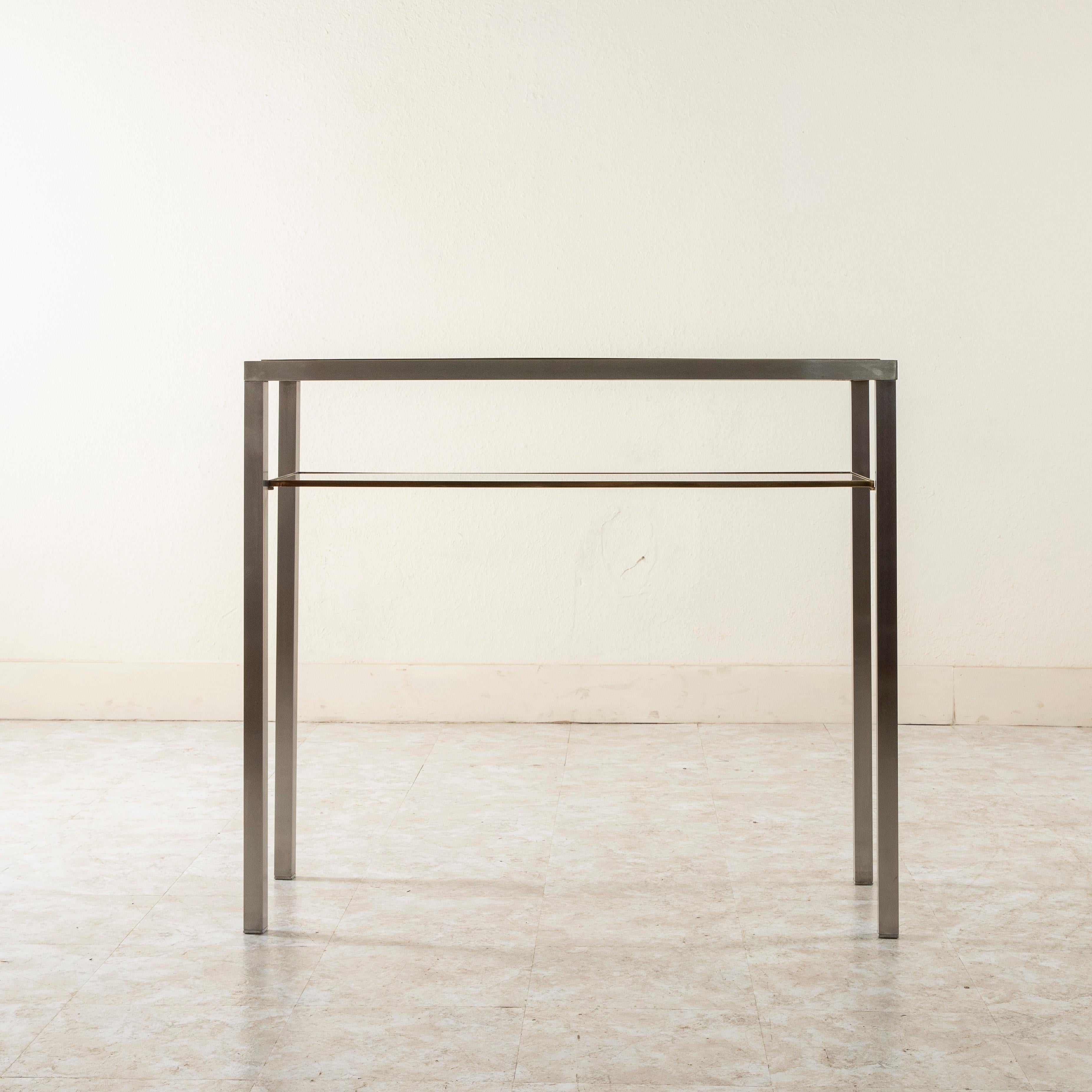 Mid-20th Century French Steel, Brass, and Smoked Glass Console Table, Sofa Table 1